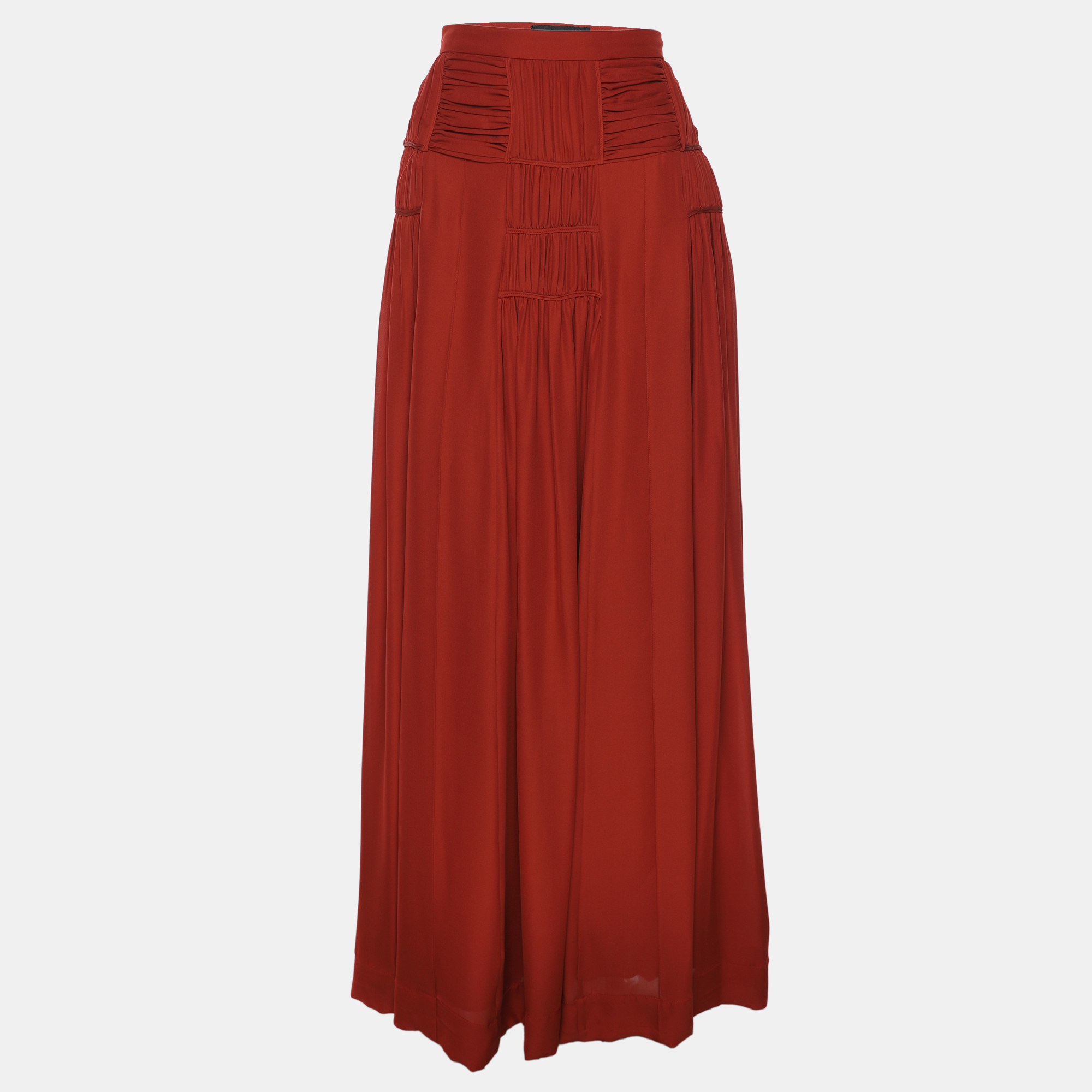 Pre-owned Derek Lam Red Ochre Silk Pleated Maxi Skirt M