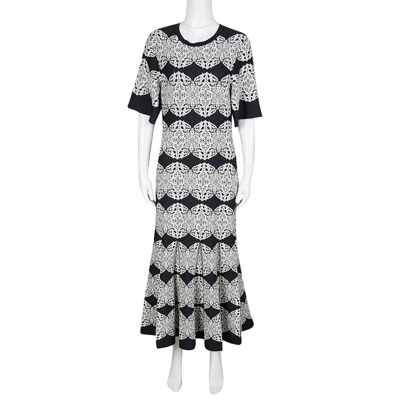 

Derek Lam Monochrome Medallion Lace Pattern Jacquard Knit Midi Dress, Black