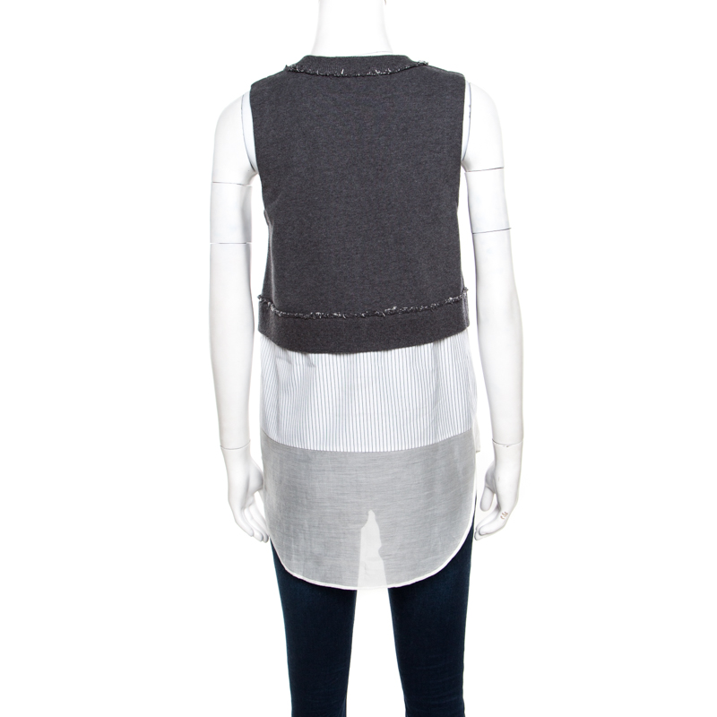 Pre-owned Derek Lam 10 Crosby  Grey And White Knit Striped Layered Sleeveless Blouse S