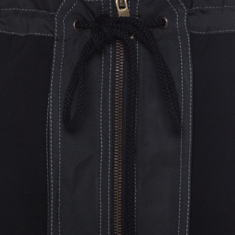 Pre-owned Derek Lam Grey & Black Silk Blend & Wool Front Zip Paneled Skirt L