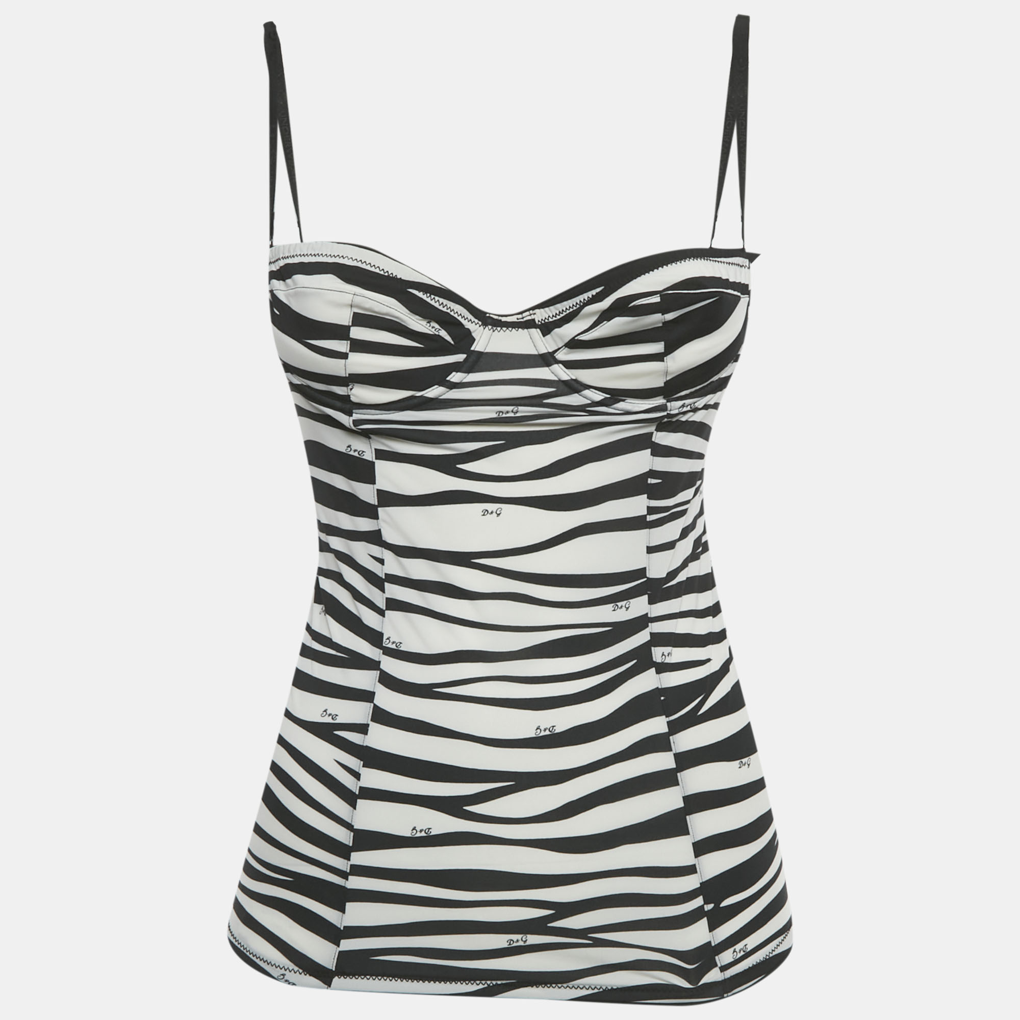 Pre-owned D & G Underwear Black/white Printed Jersey Camisole M