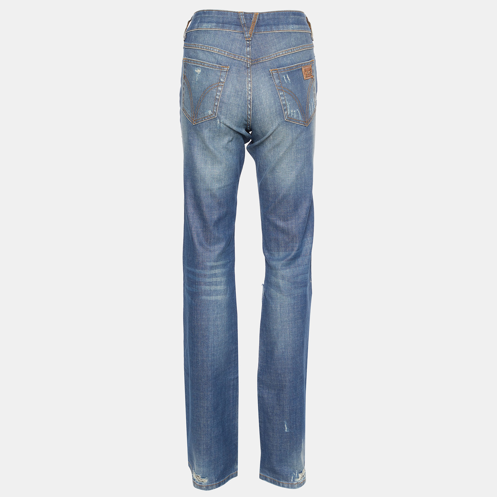 

D&G Blue Denim Distressed Wide Leg Jeans