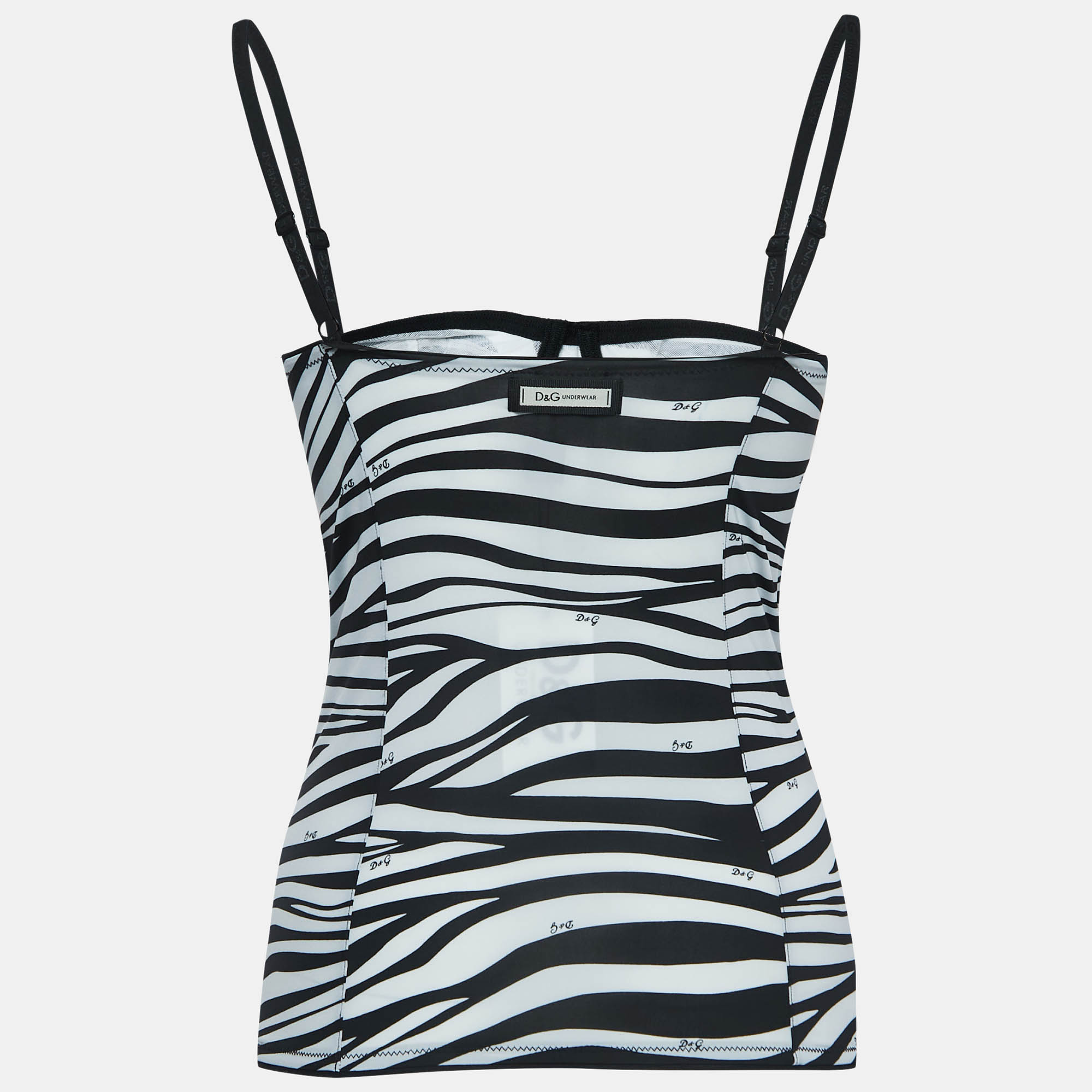 

D&G Underwear Black Zebra Print Stretch Knit Bustier Corset Top