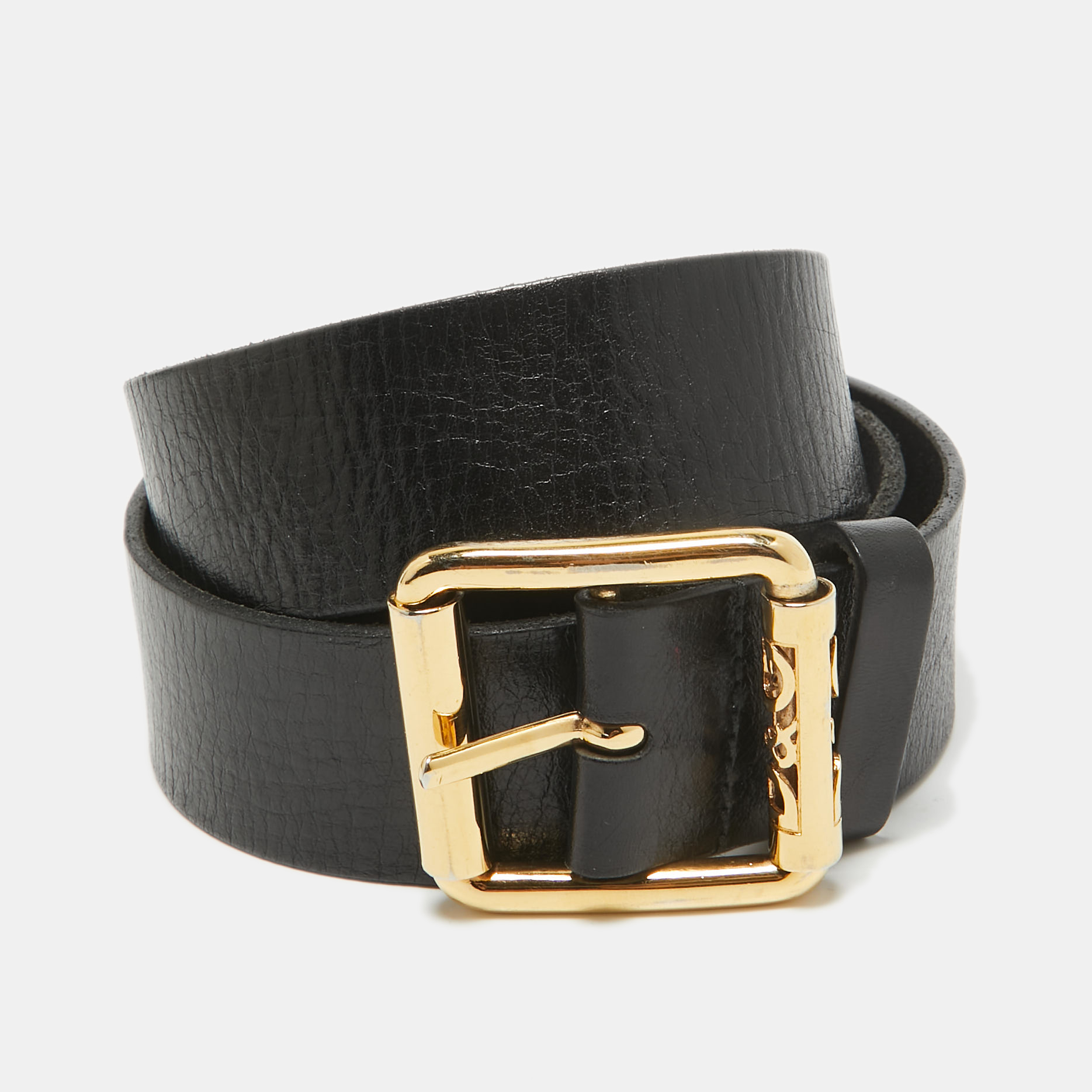 

D&G Black Leather Logo Buckle Belt 85cm