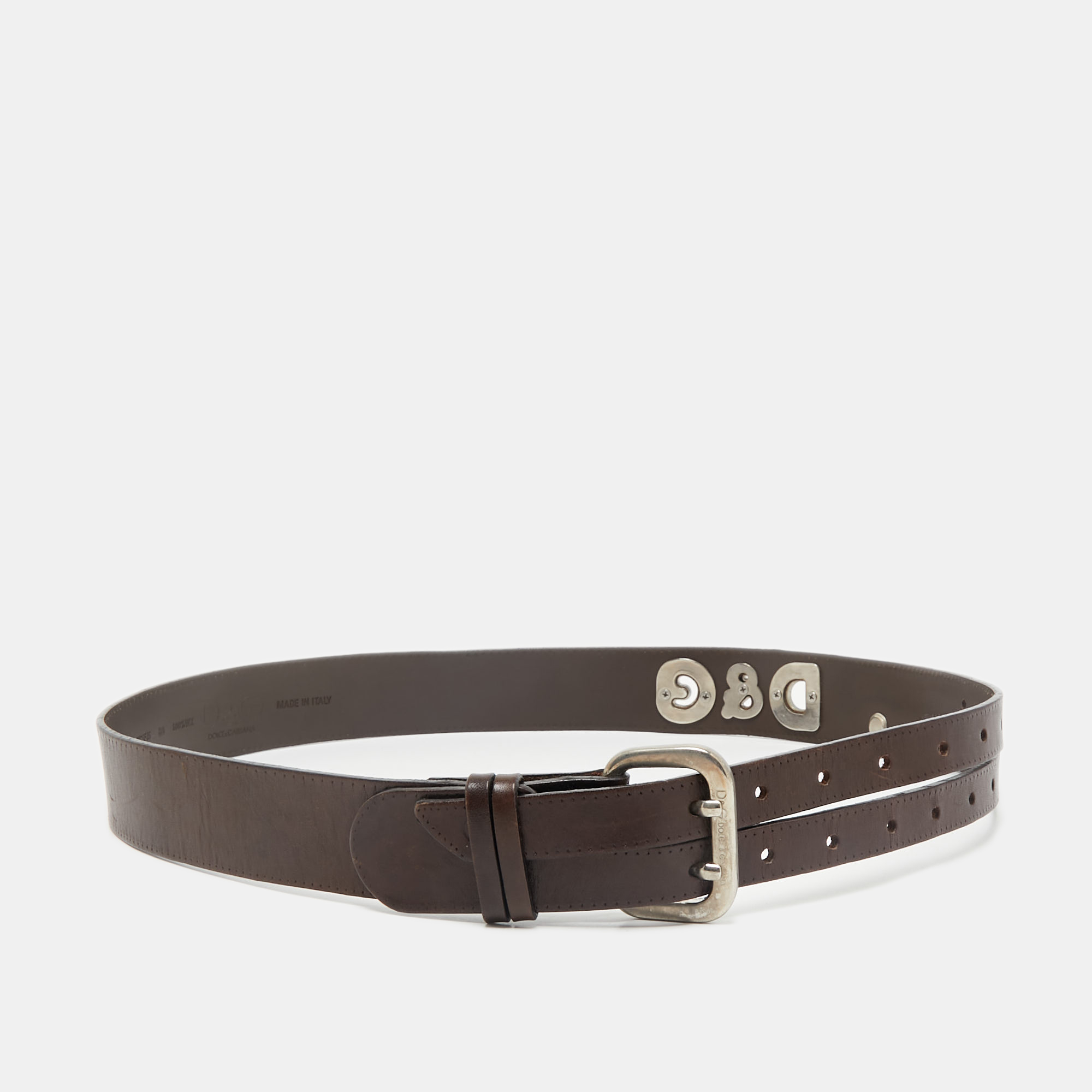 

D&G Brown Leather DG Logo Buckle Belt 80CM