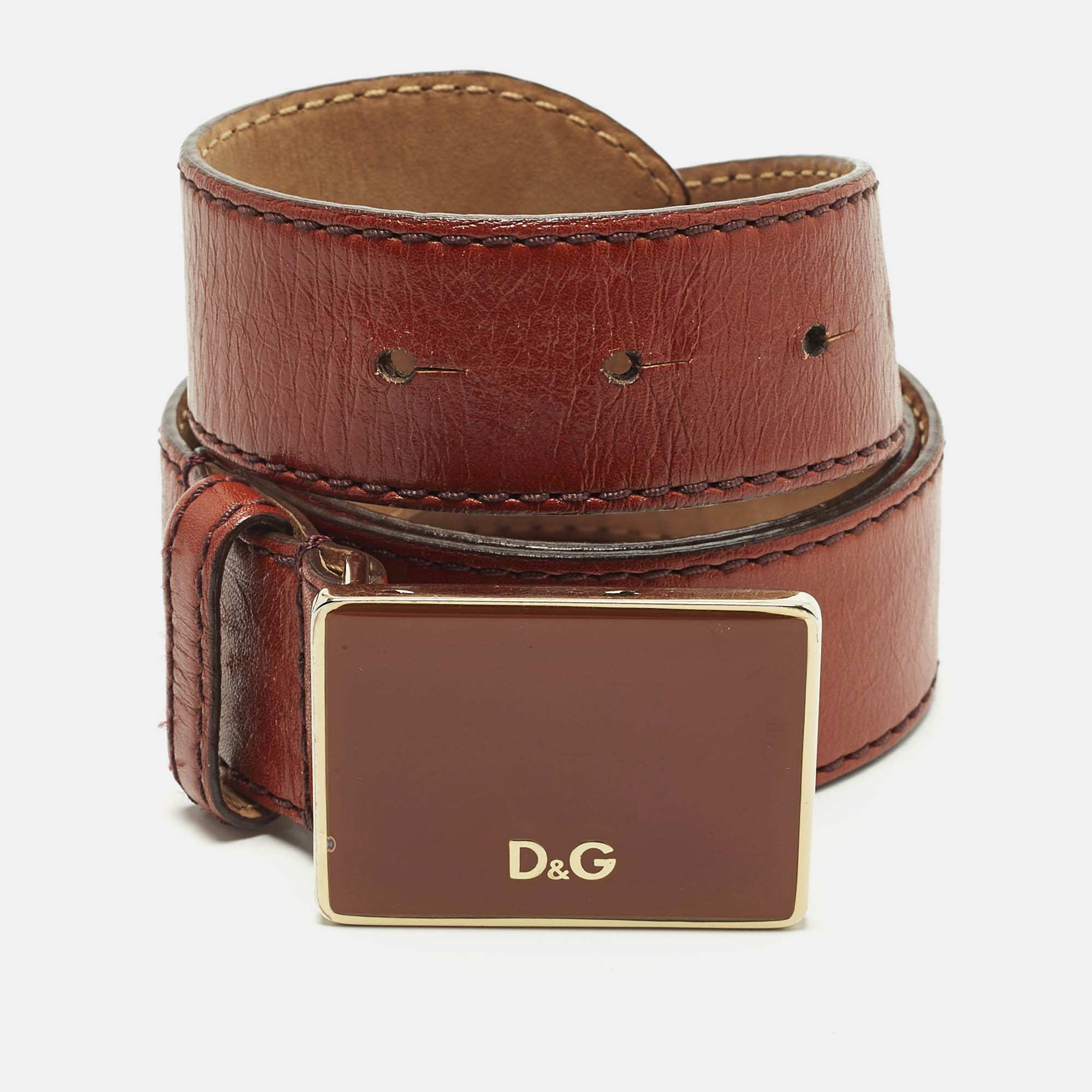 

D&G  Buckle Belt Brick Red Leather