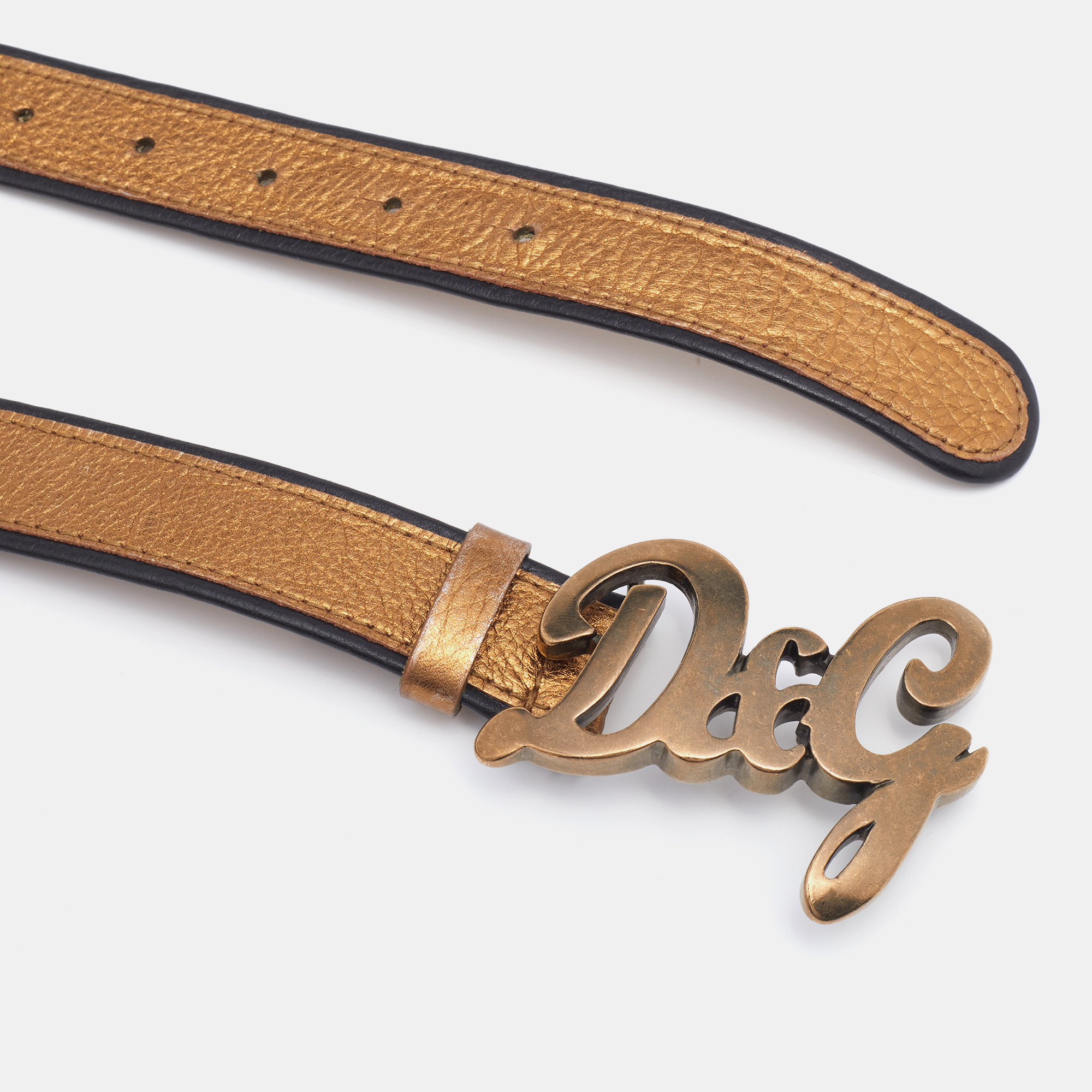 

D&G Metallic Gold/Black Leather Logo Buckle Belt