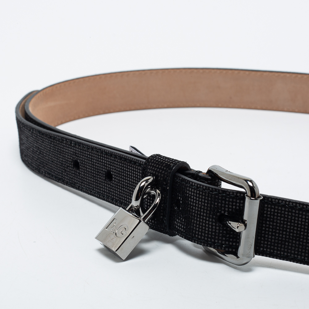 

D&G Black Iridescent Leather Skinny Buckle Belt