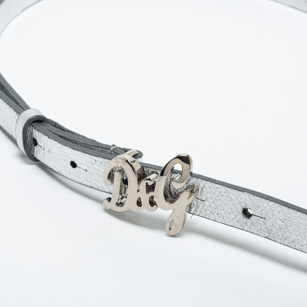 

D&G Silver Leather DG Logo Slim Belt