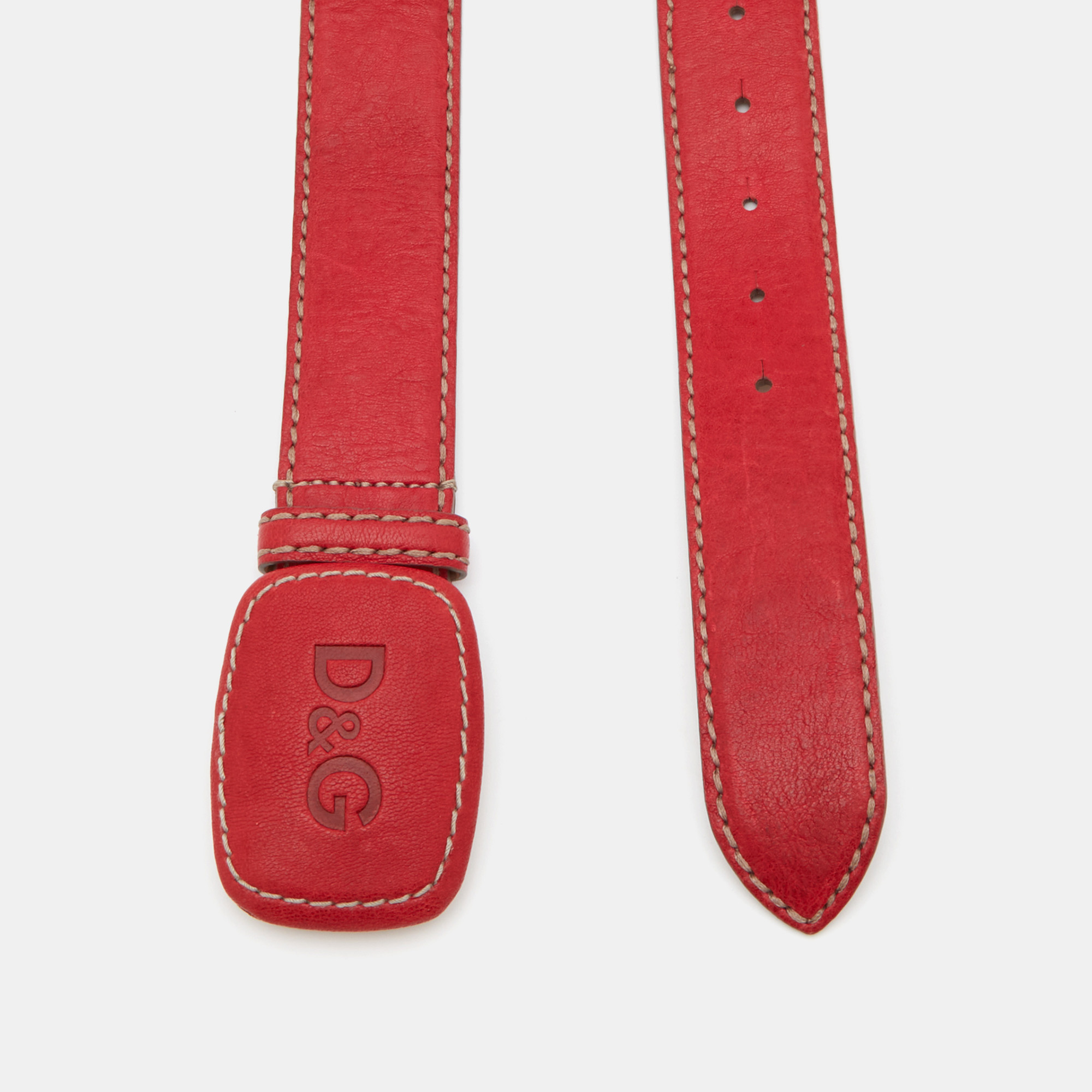 

D&G Red Leather Logo Buckle Belt