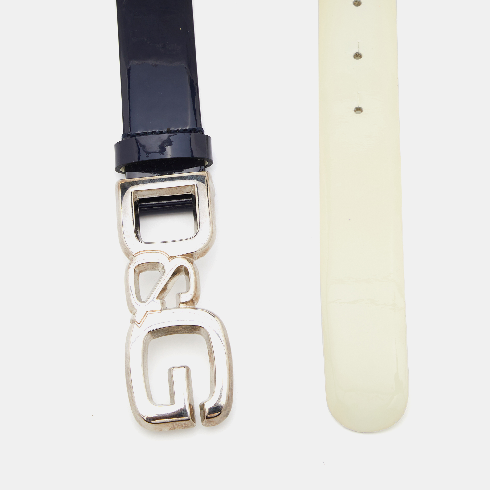 

D&G Navy Blue/White Patent Leather Logo Buckle Belt