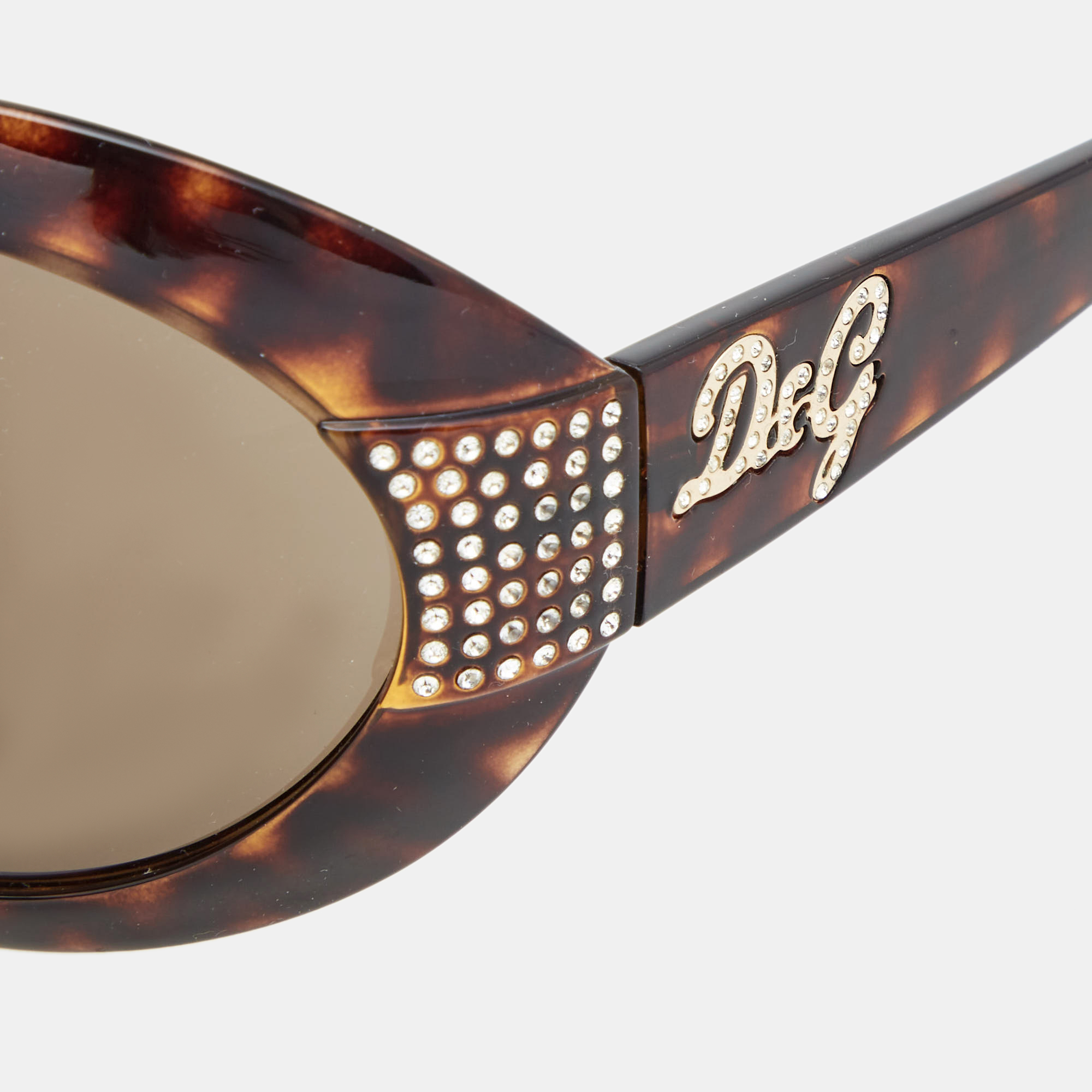 

D&G Brown Tortoise 8042B Crystal Embellished Oval Sunglasses