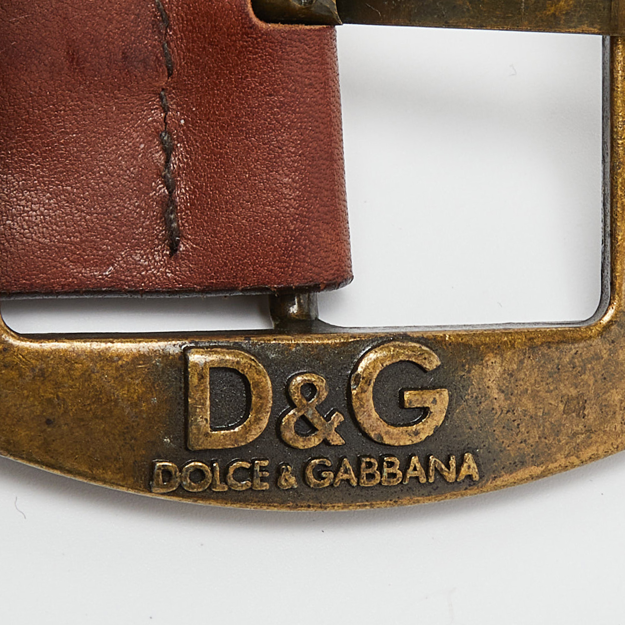 

D&G Dark Brown Leather Logo Buckle Wide Belt