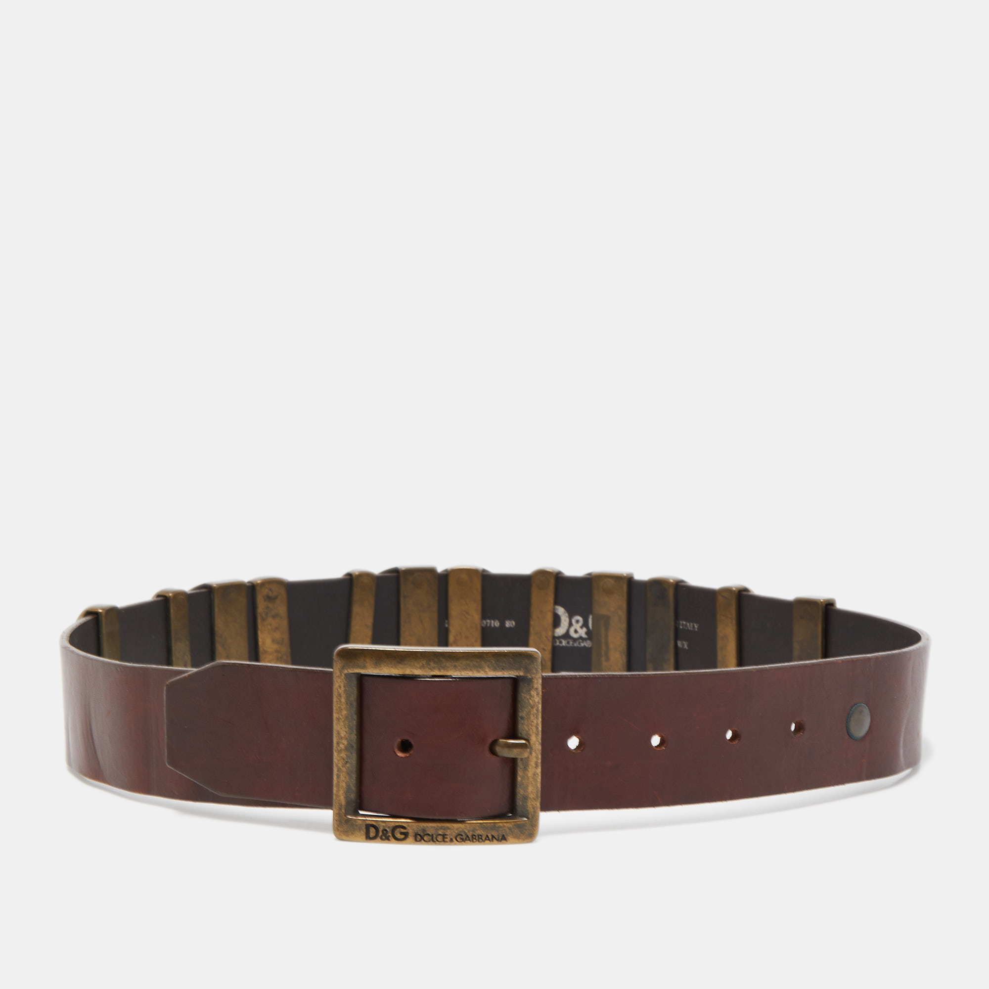 

D&G Brown Leather DG Logo Embellished Buckle Belt