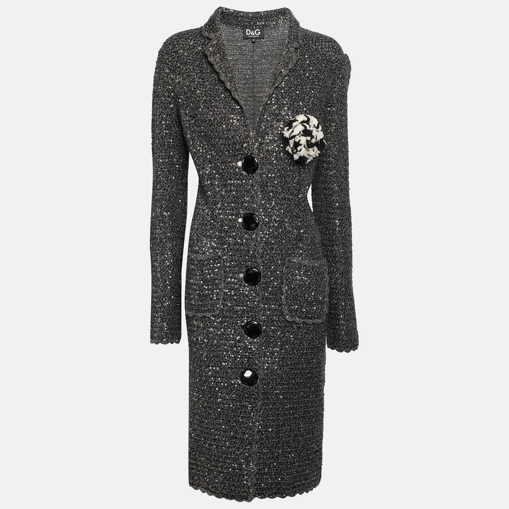 

D&G Grey/Silver Lurex and Sequin Detail Coat M