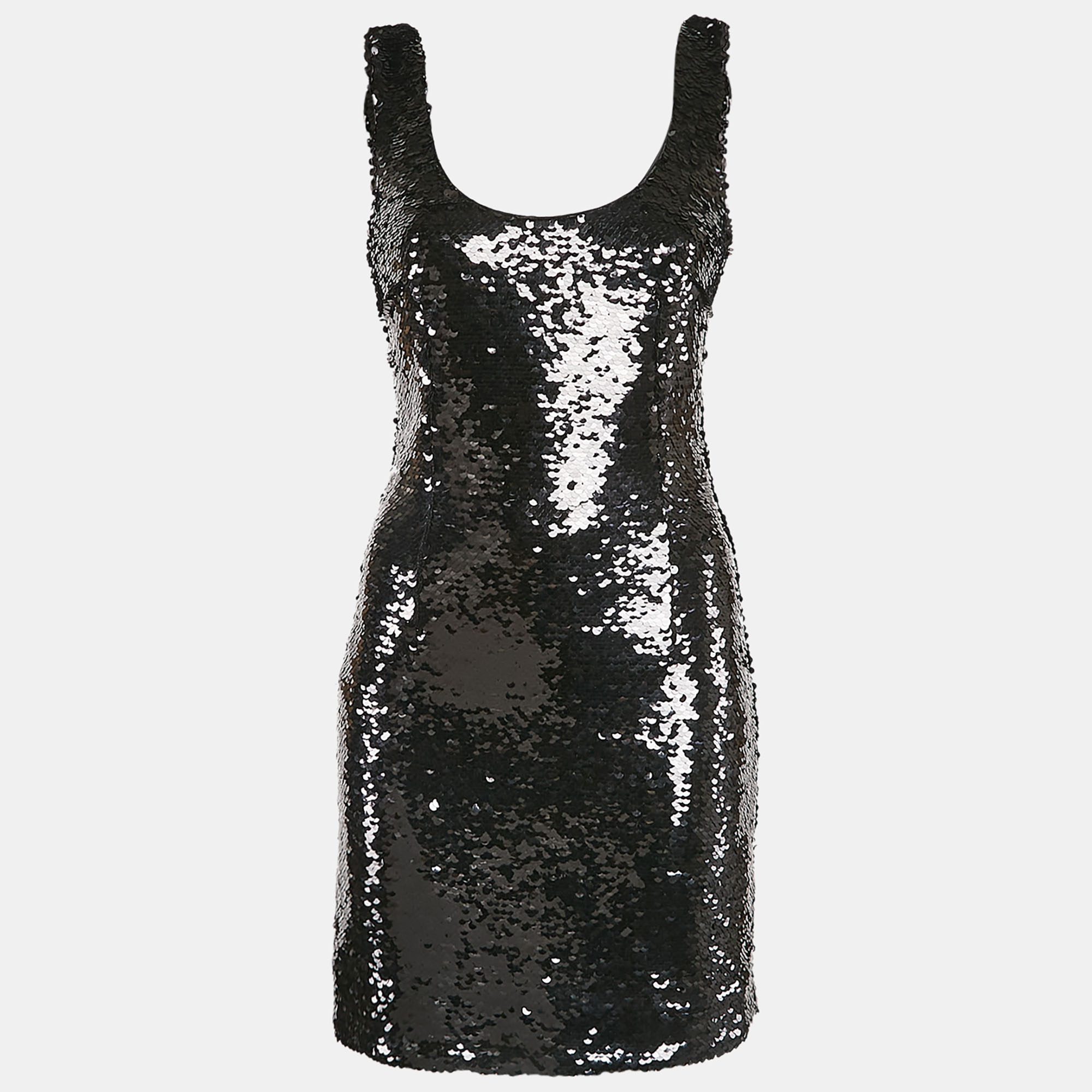 

D&G Black Sequin Embellished Tulle Sleeveless Sheath Dress M