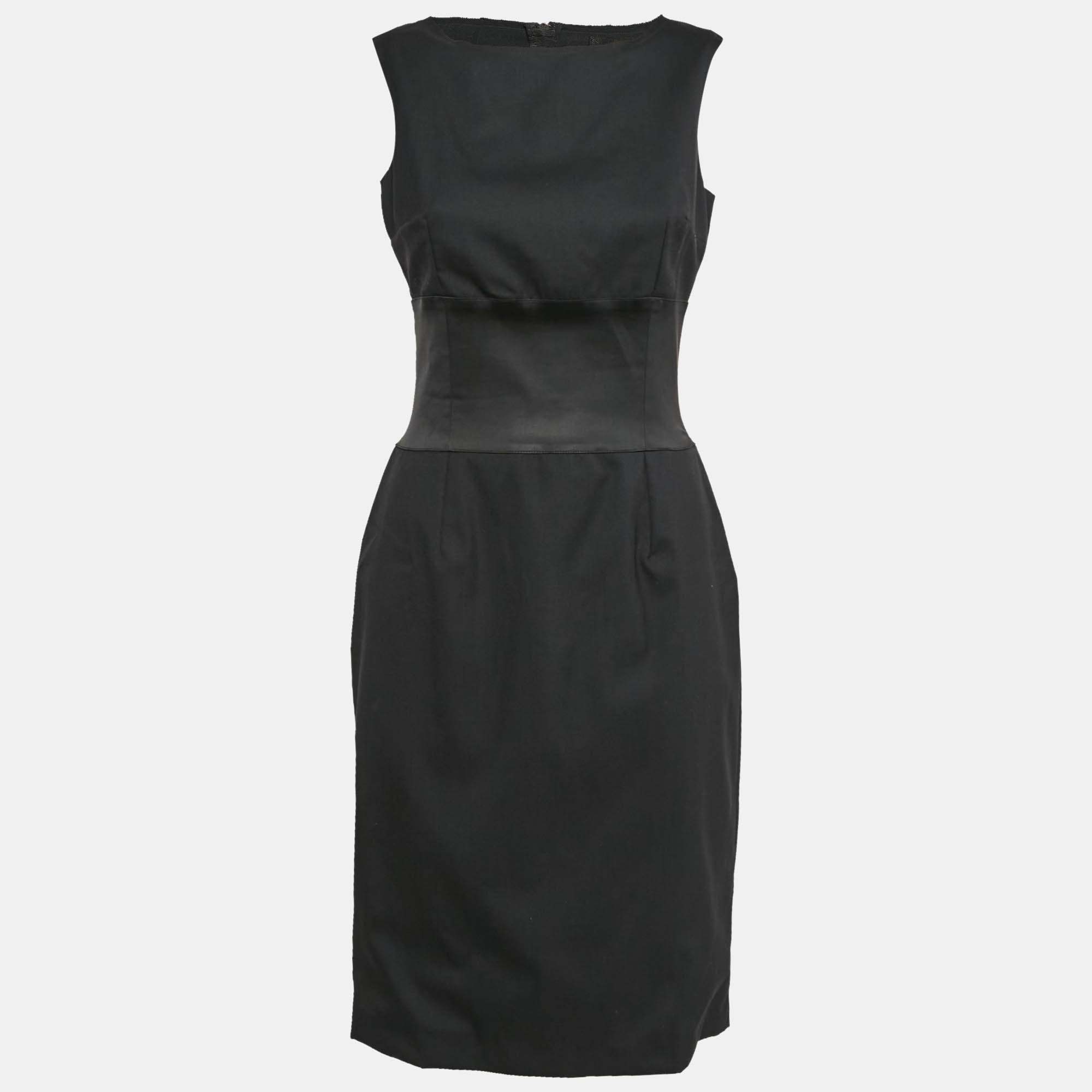 

D&G Black Satin Trim Wool Blend Sleeveless Sheath Dress M