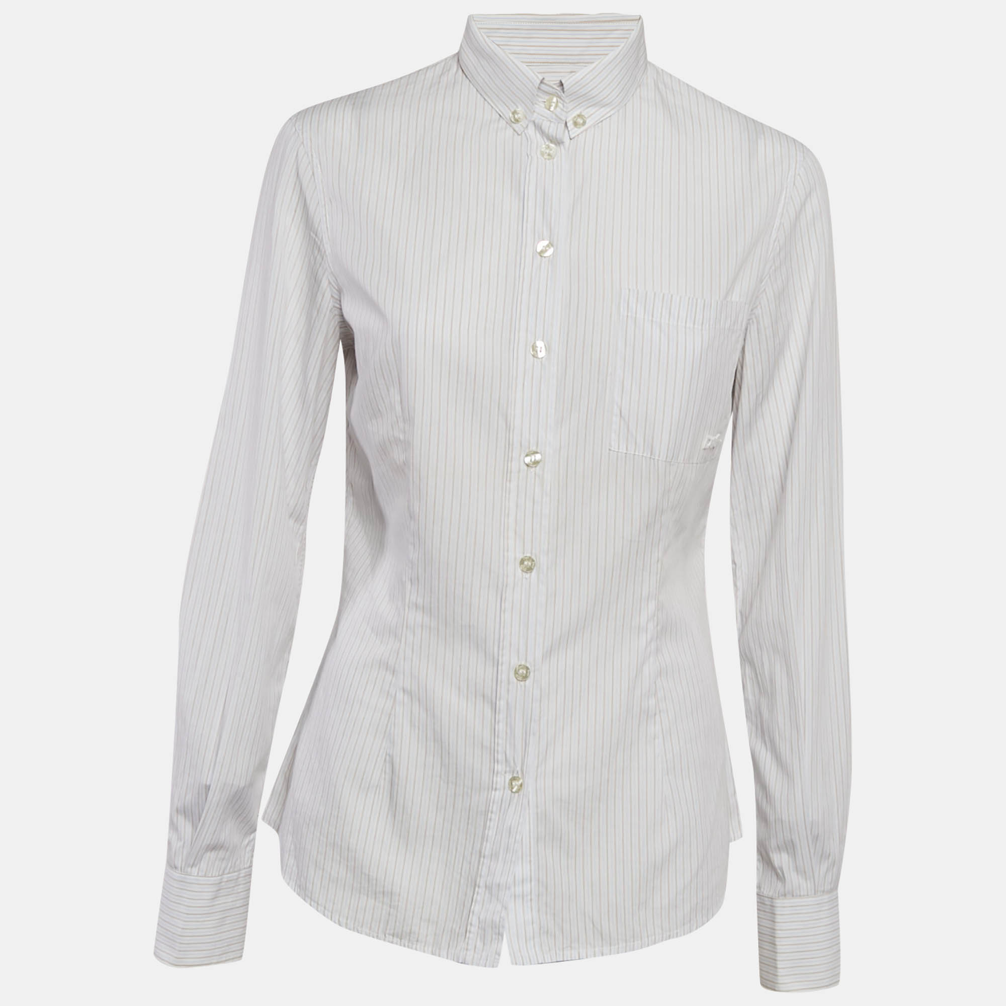 

D&G White Stripe Cotton Button Front Shirt M