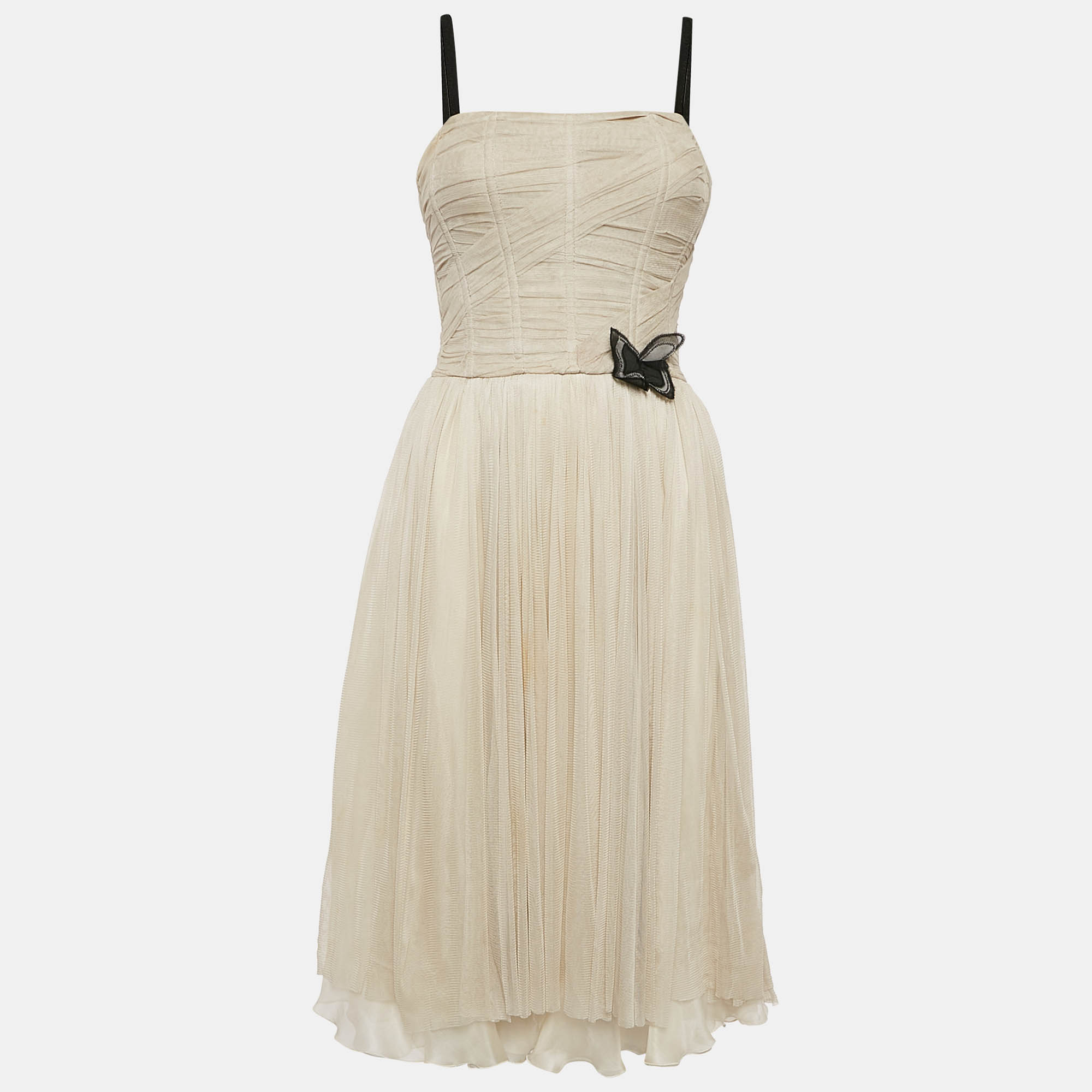 

D&G Cream Silk Flared Sleeveless Midi Dress S