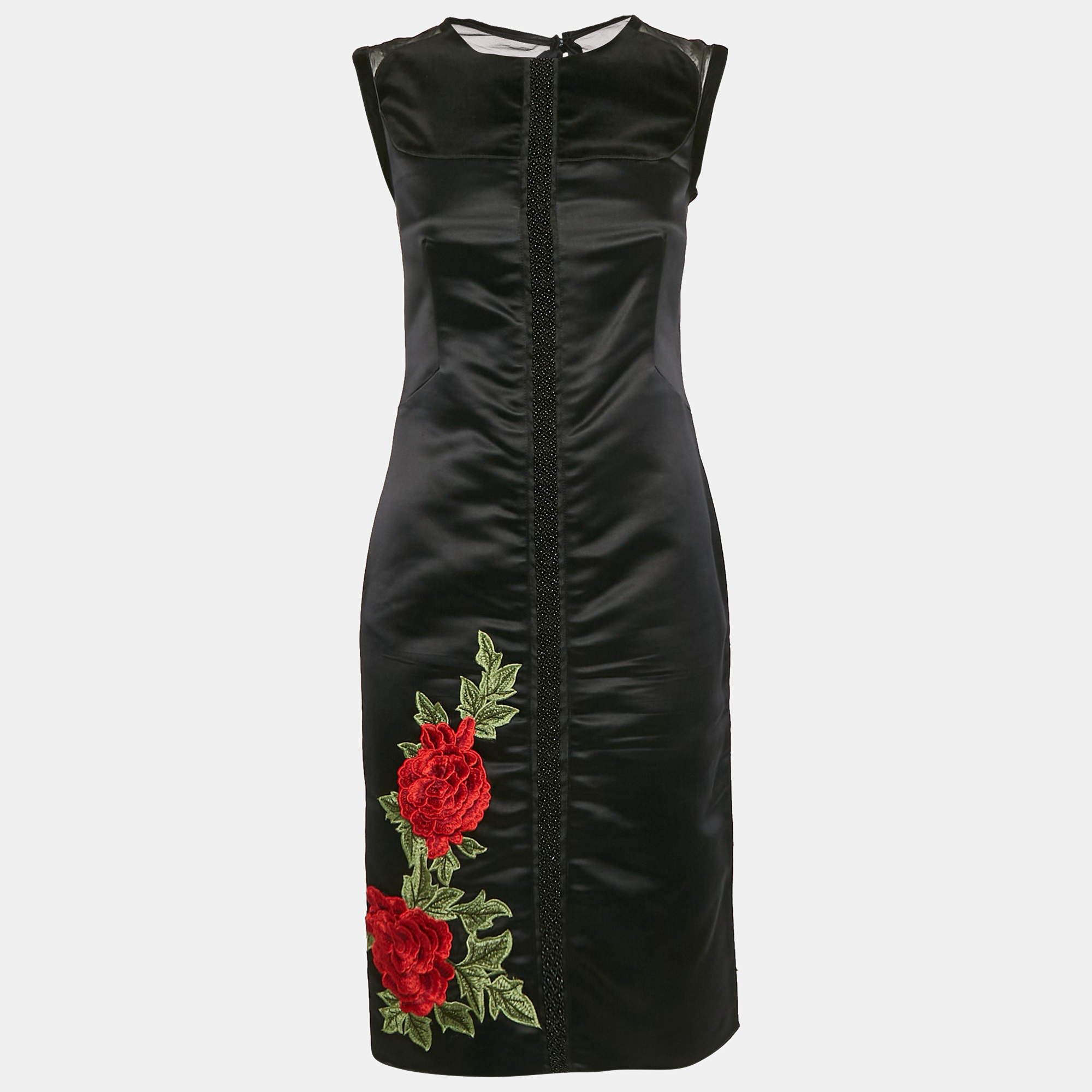 

D&G Black Floral Applique Satin Beaded Sleeveless Short Dress S