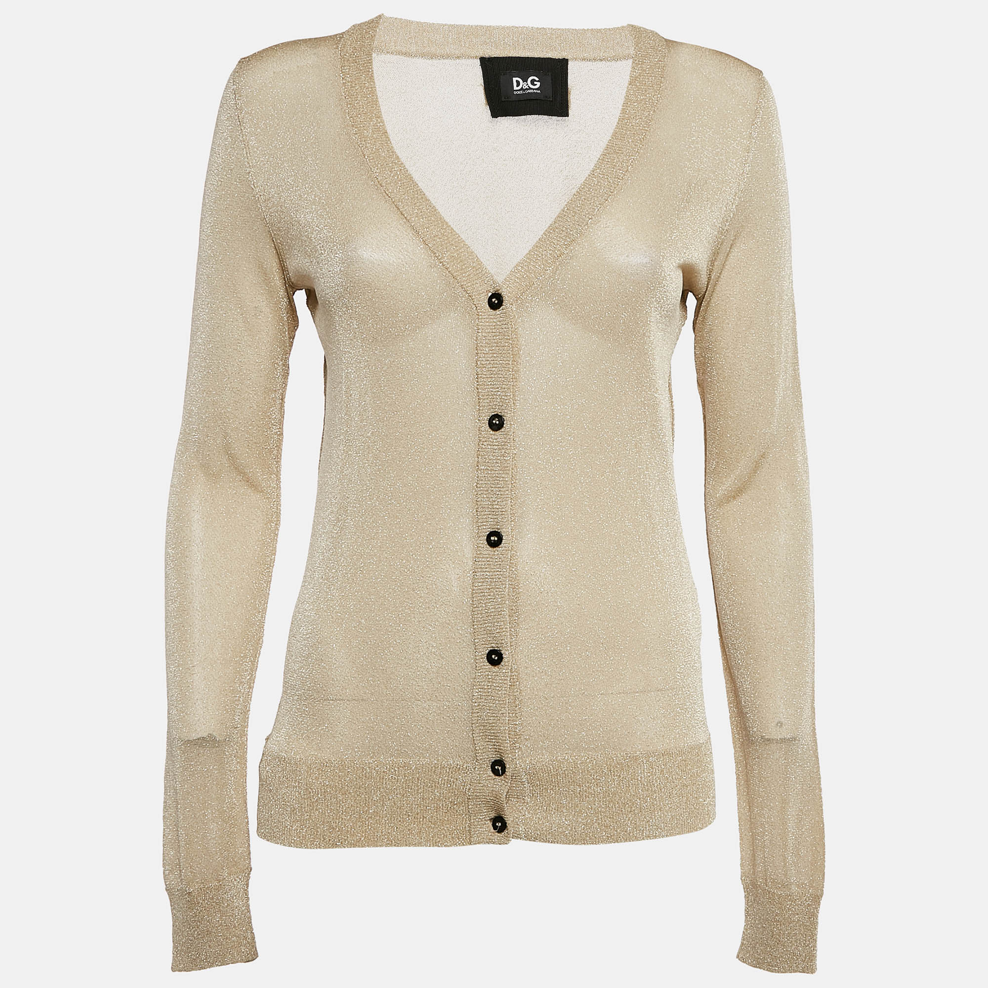 

D&G Gold Lurex Knit Button Front Cardigan M