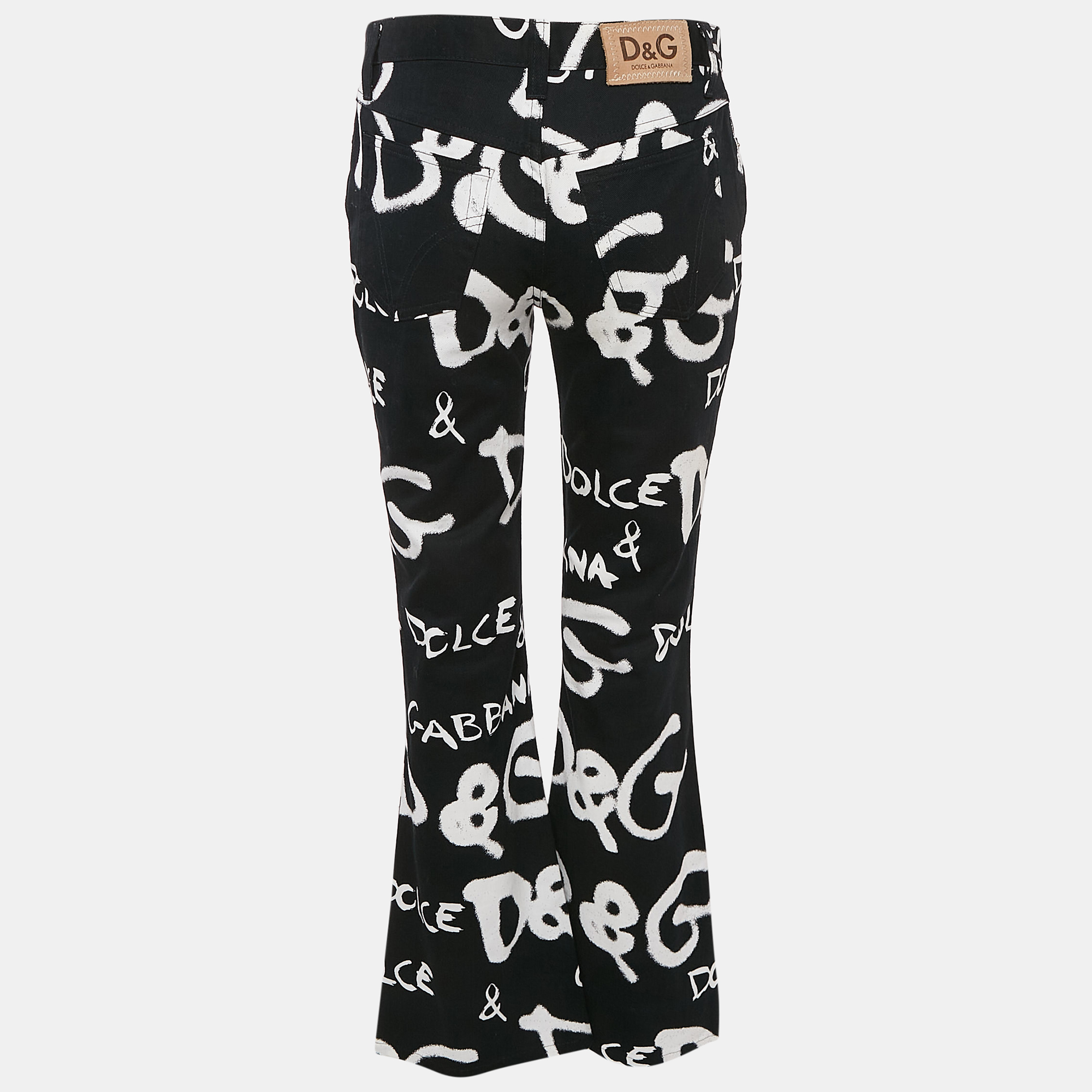 D&G Black Logo Print Denim Flared Jeans M Waist 28