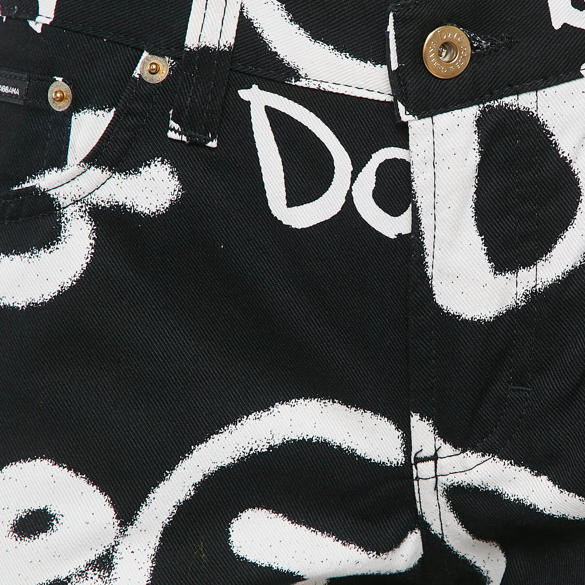 D&G Black Logo Print Denim Flared Jeans M Waist 28