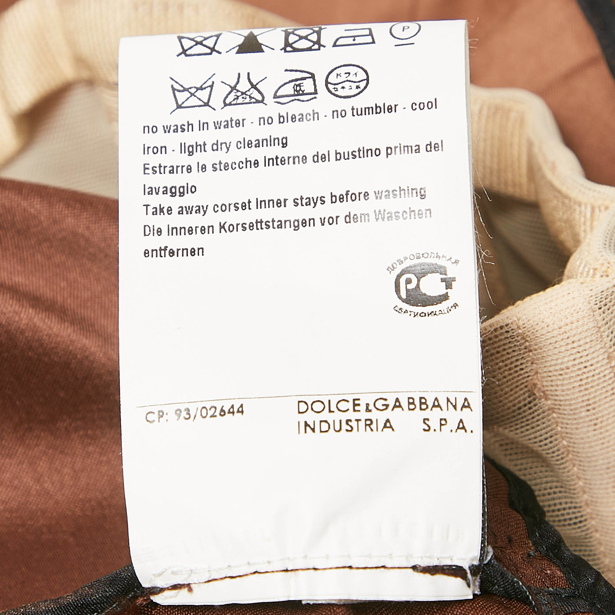 D&G Brown Satin Pleated Detail Mini Dress M 