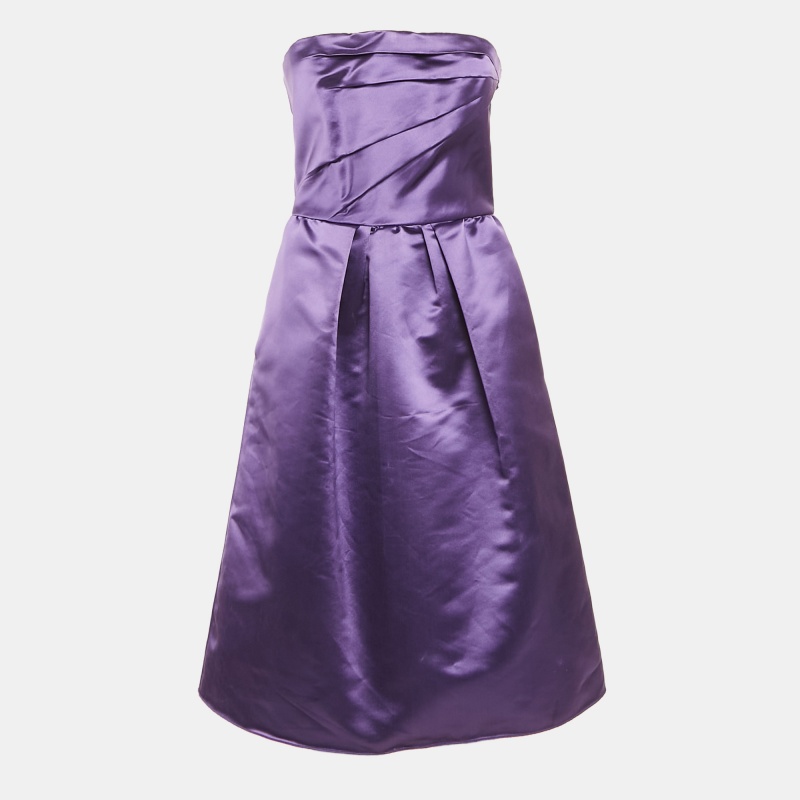 

D&G Purple Satin Draped Strapless Short Dress M