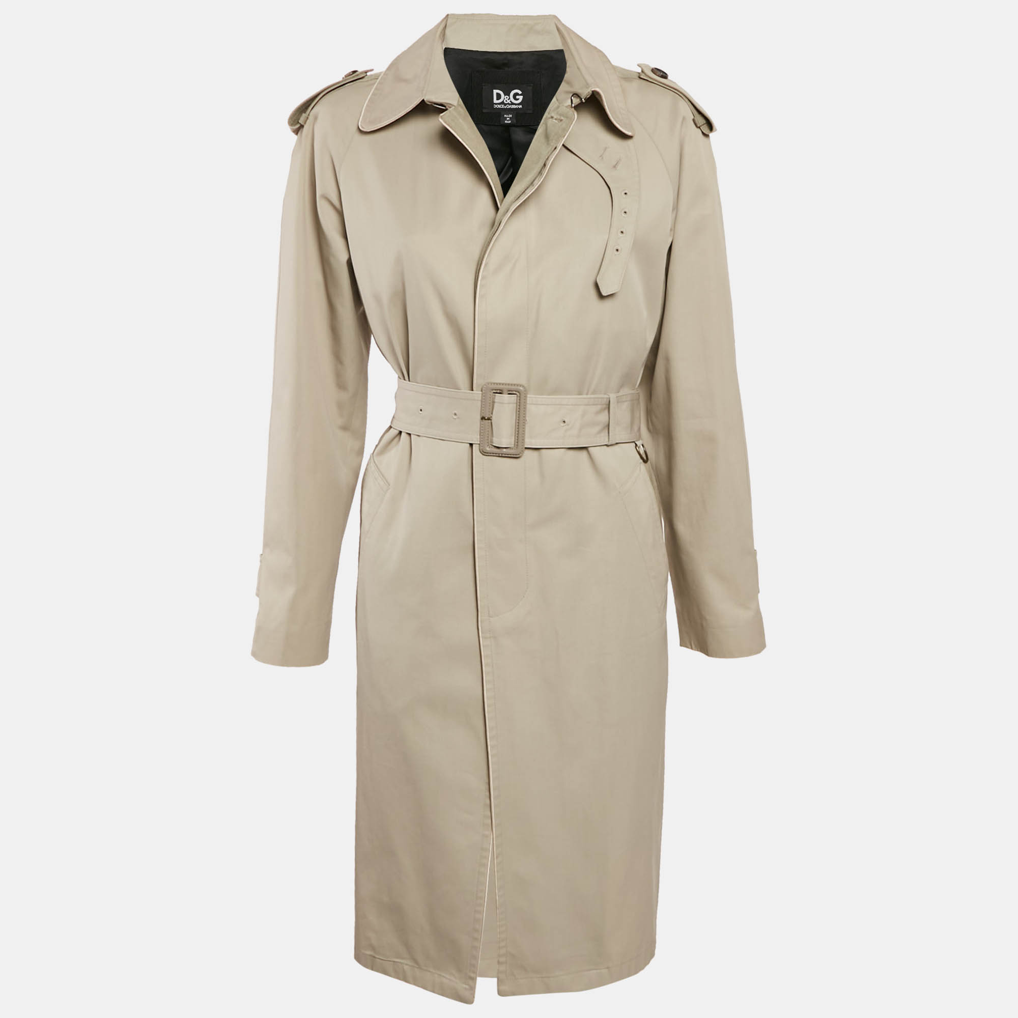 

D&G Beige Cotton Belted Mid-Length Coat S