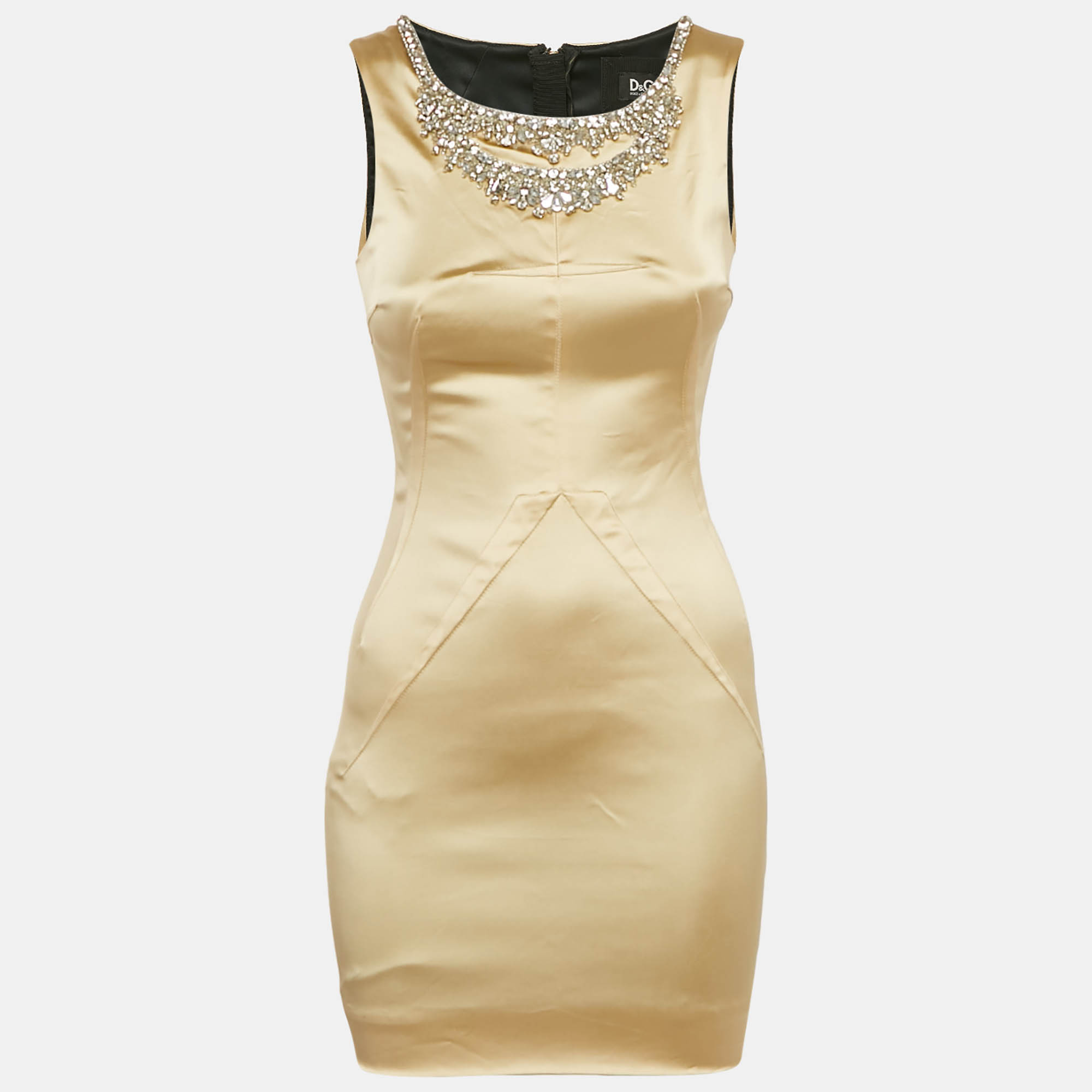 

D&G Beige Embellished Sleeveless Satin Sheath Dress S, Cream