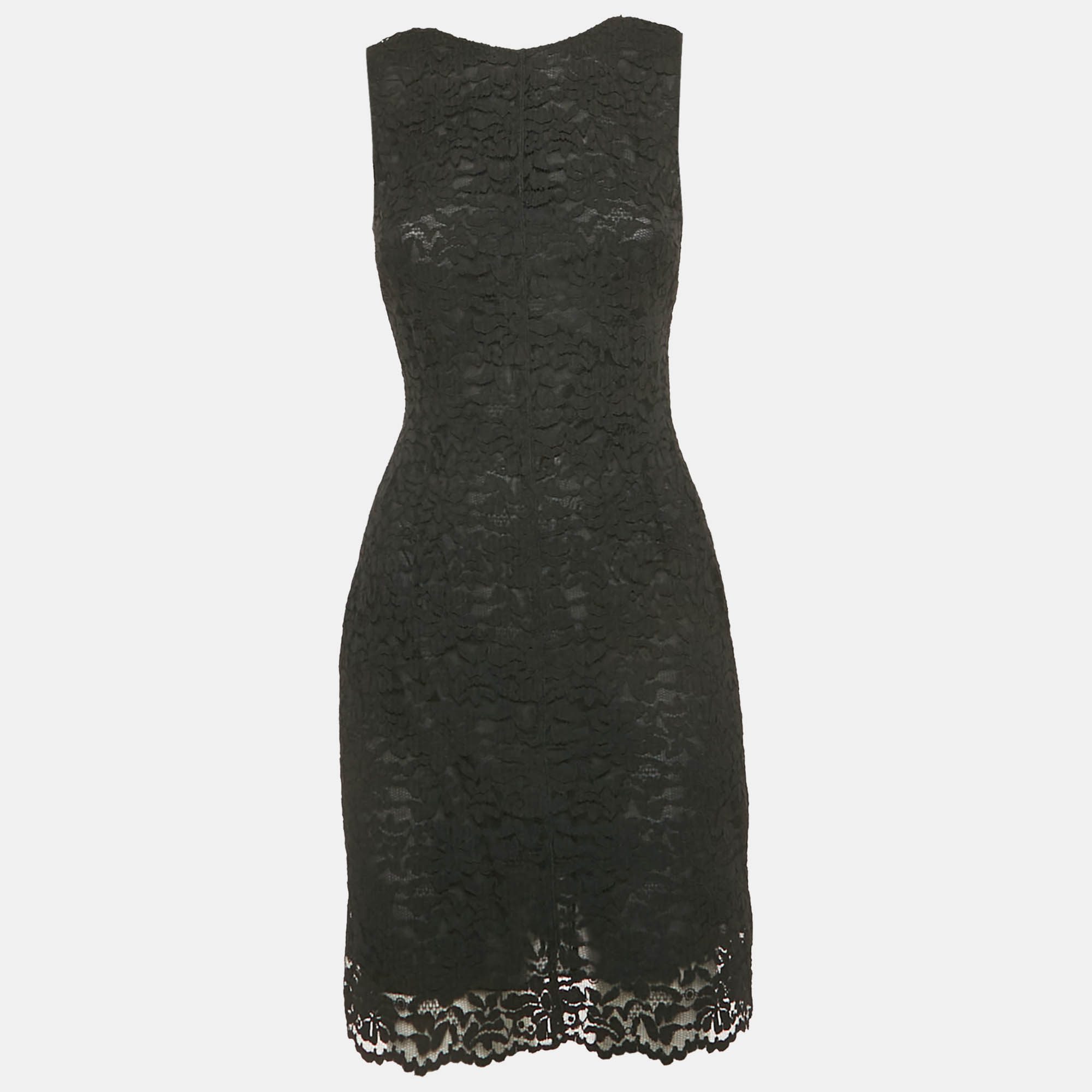Pre-owned D & G Dolce & Gabbana Black Lace Sleeveless Mini Dress M