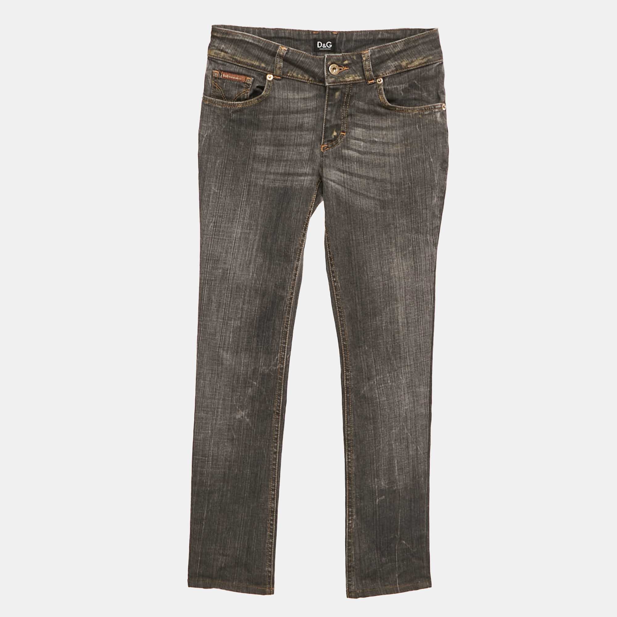 Pre-owned D & G Grey Washed Denim Low Waist Flared Fit Jeans S Waist 24" In Gray