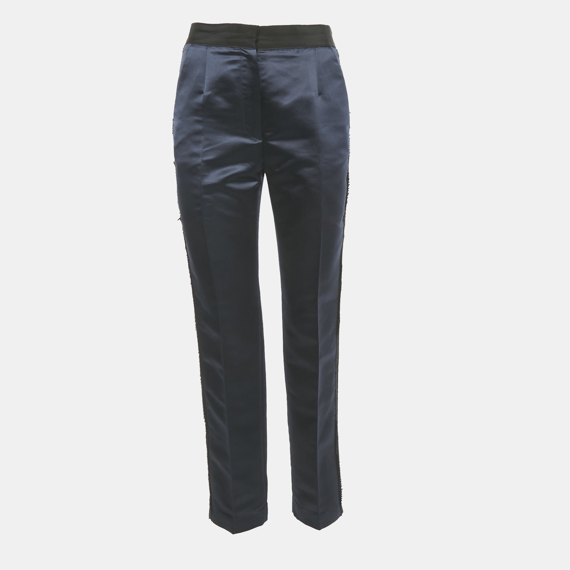 Pre-owned D & G Blue Satin Contrast Trimmed Trousers S