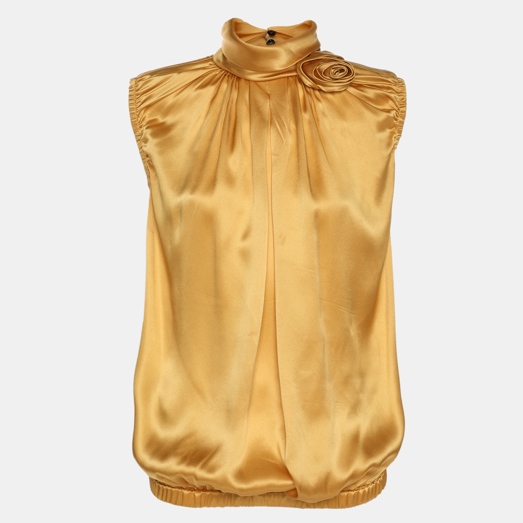 

D&G Yellow Silk High Neck Sleeveless Top M