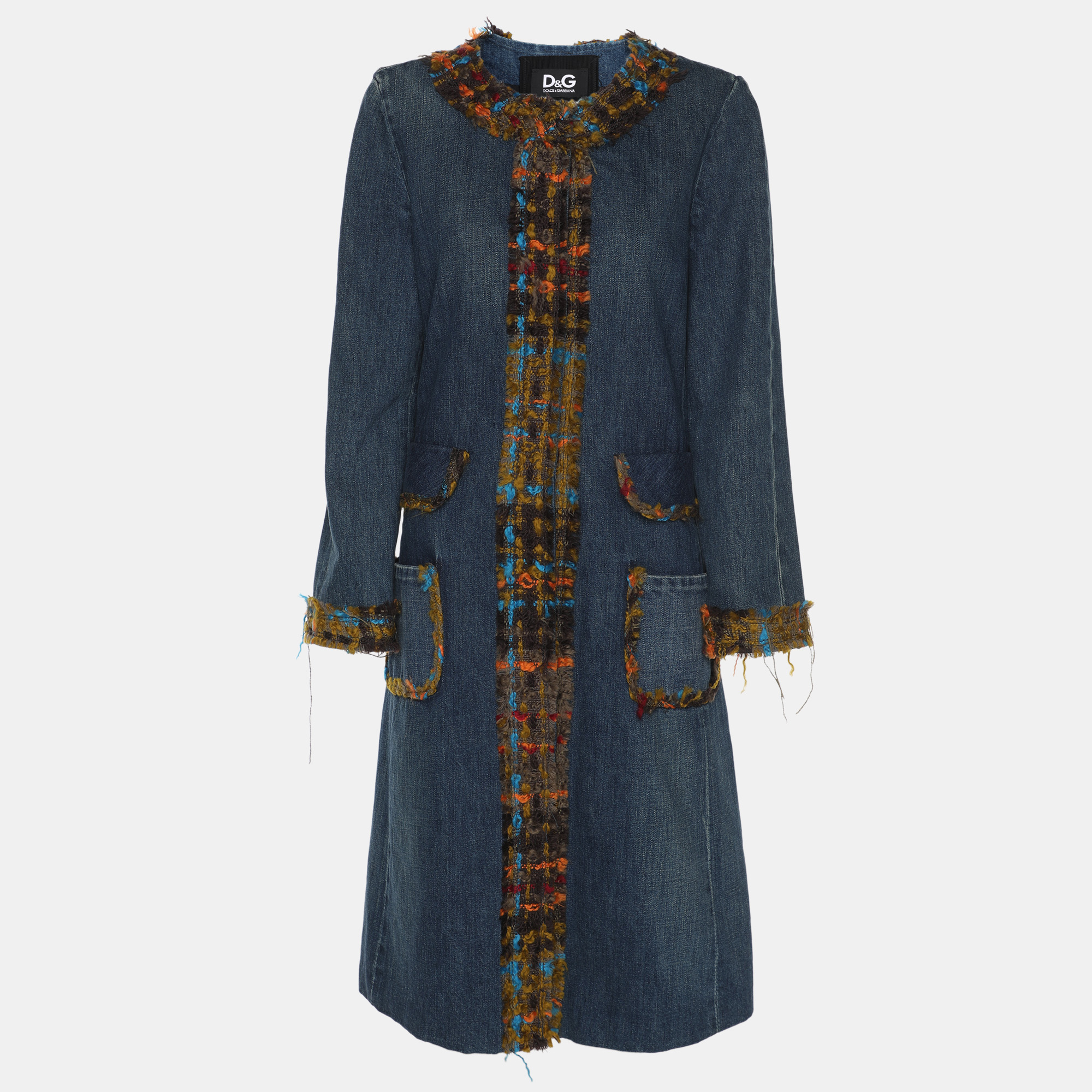 Pre-owned D & G Blue Multicolor Denim And Wool Long Sleeve Dress S