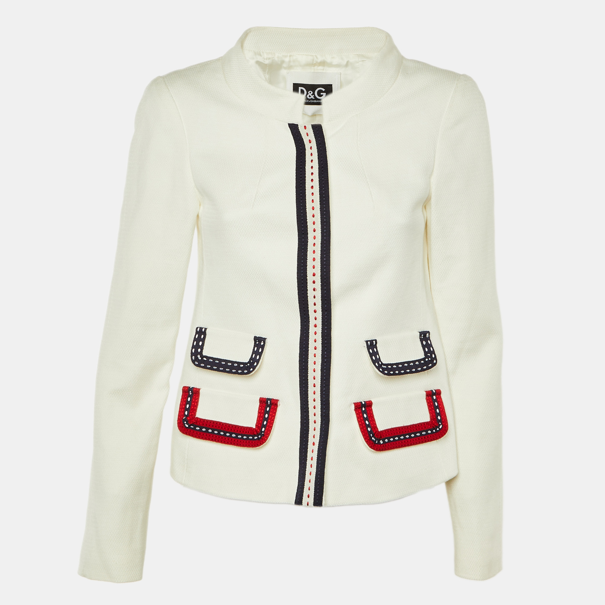 

D&G Tri Color Cotton Front Pockets Breasted Blazer S, Multicolor