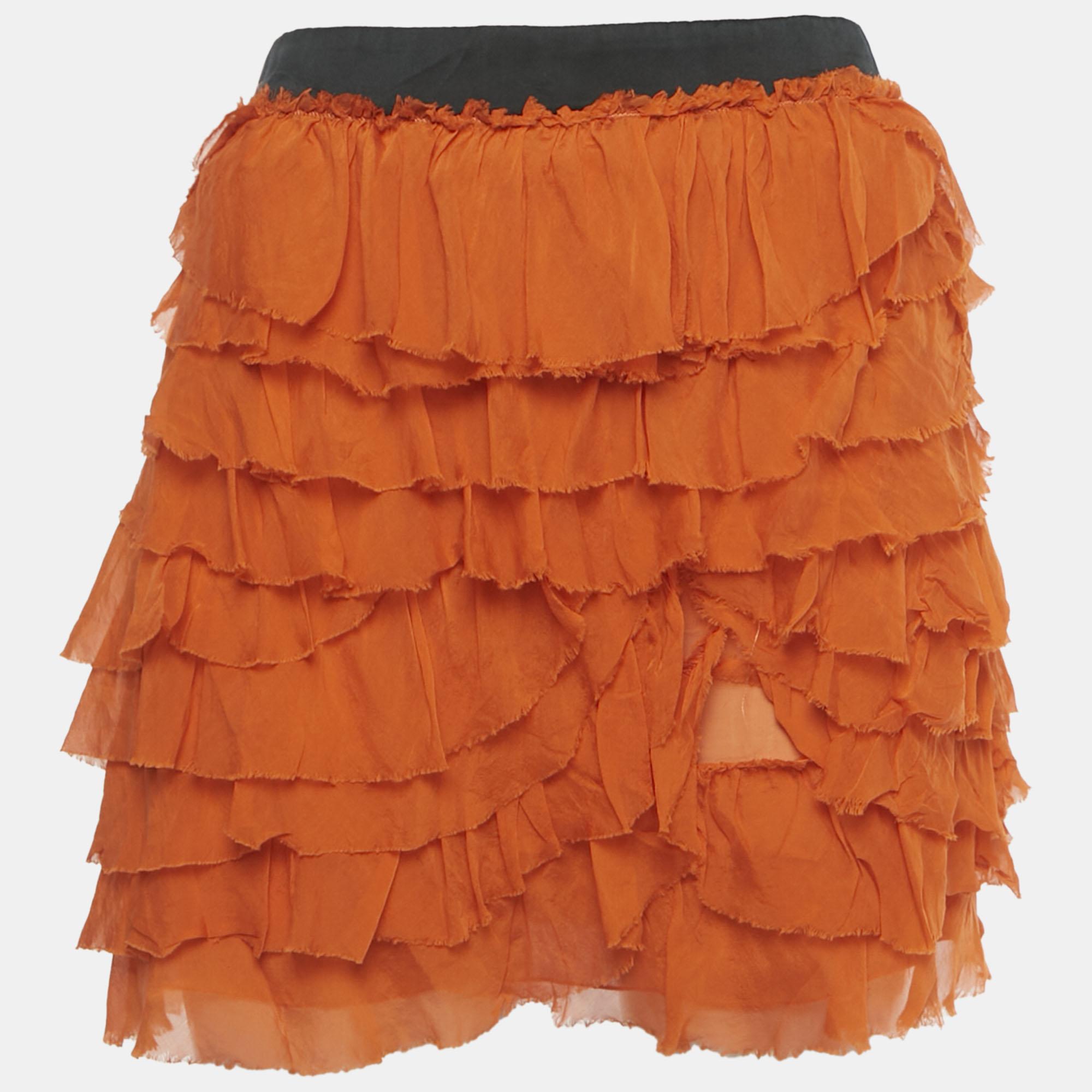 D&G Orange Silk Tiered Ruffle Mini Skirt S