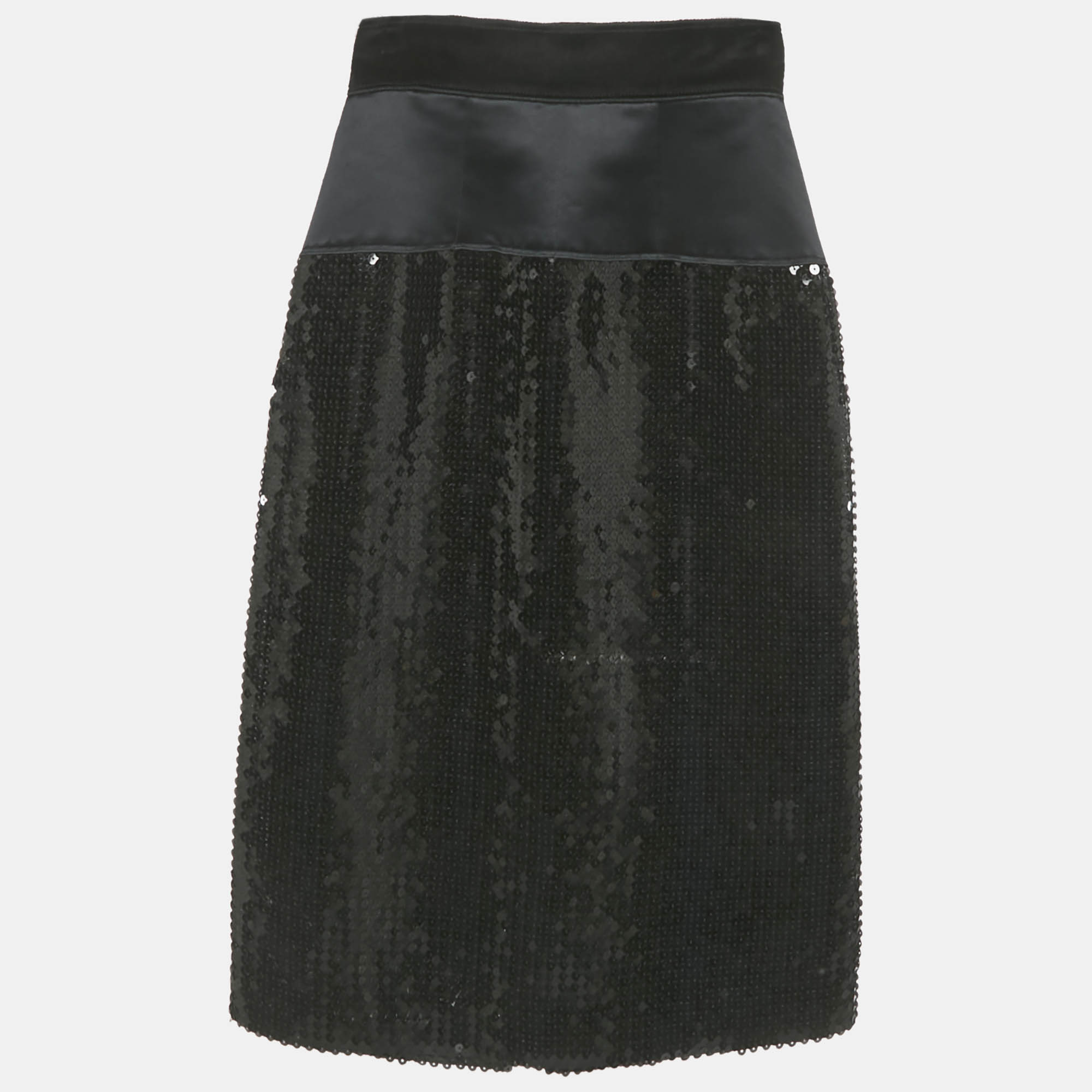 Click to view more detailed imagery on our partner's website Pre-owned D & G Black Sequin & Satin Pencil Skirt Xs
