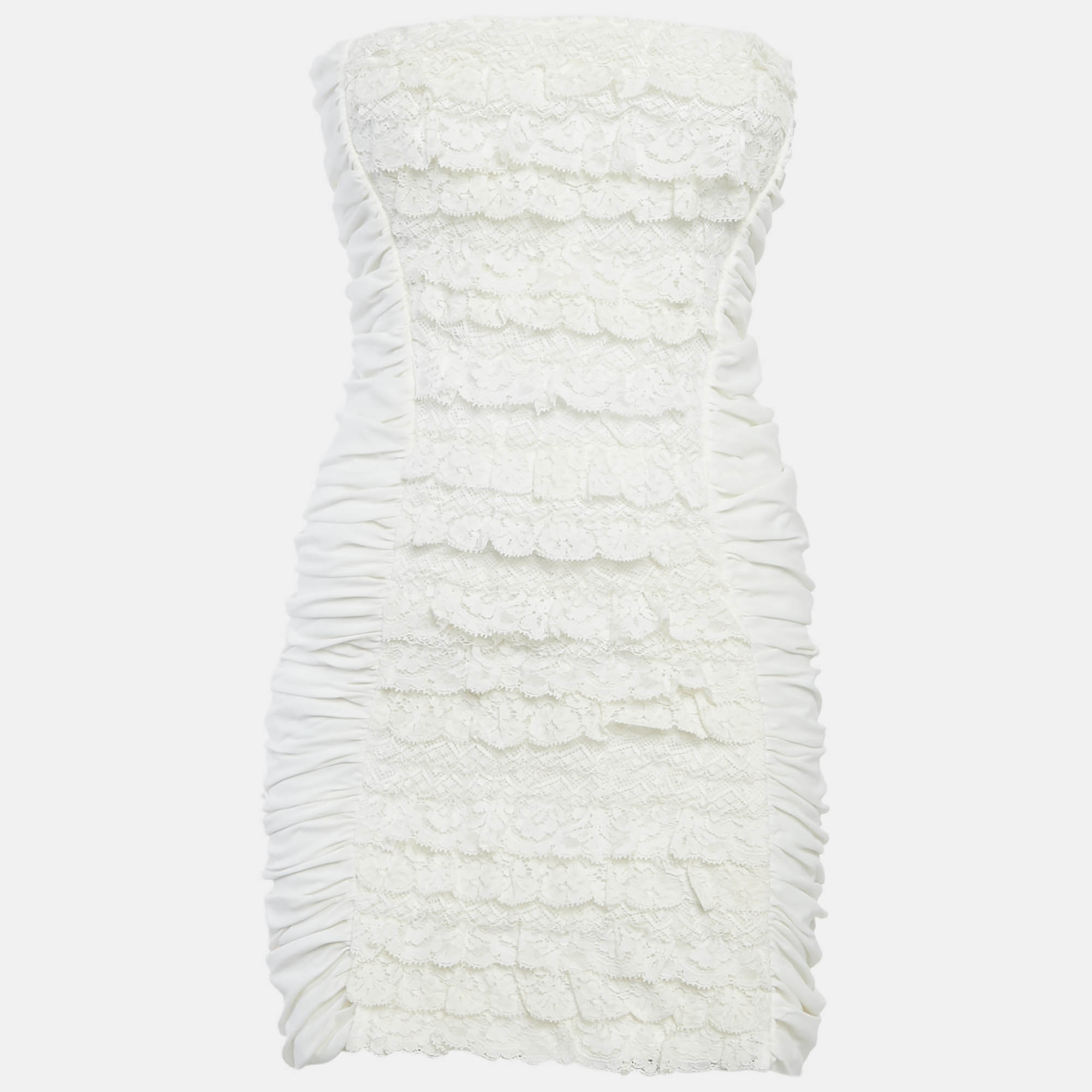 

D&G Cream Cotton & Lace Ruched Strapless Mini Dress S