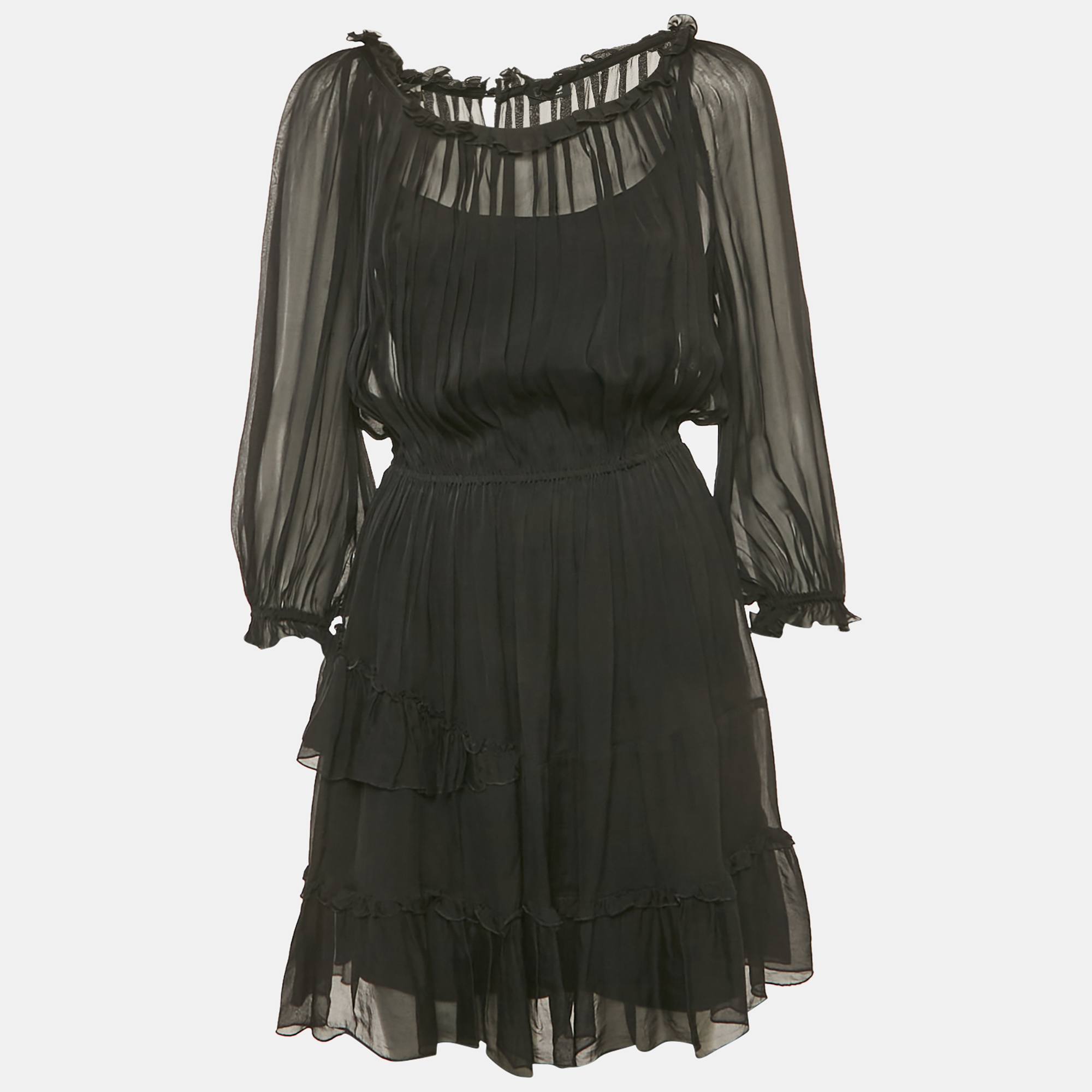 

D&G Black Silk Tiered Mini Dress S