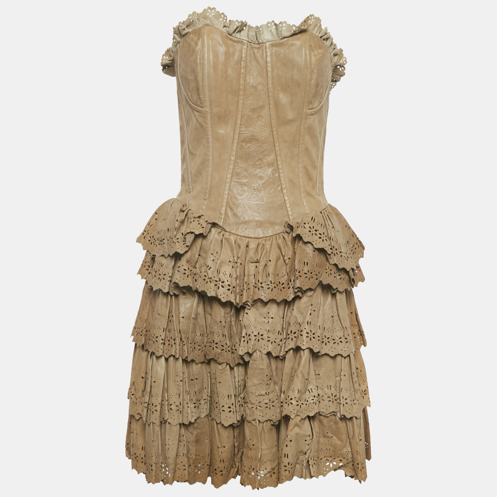 

D&G Beige Leather Eyelet Strapless Mini Dress M