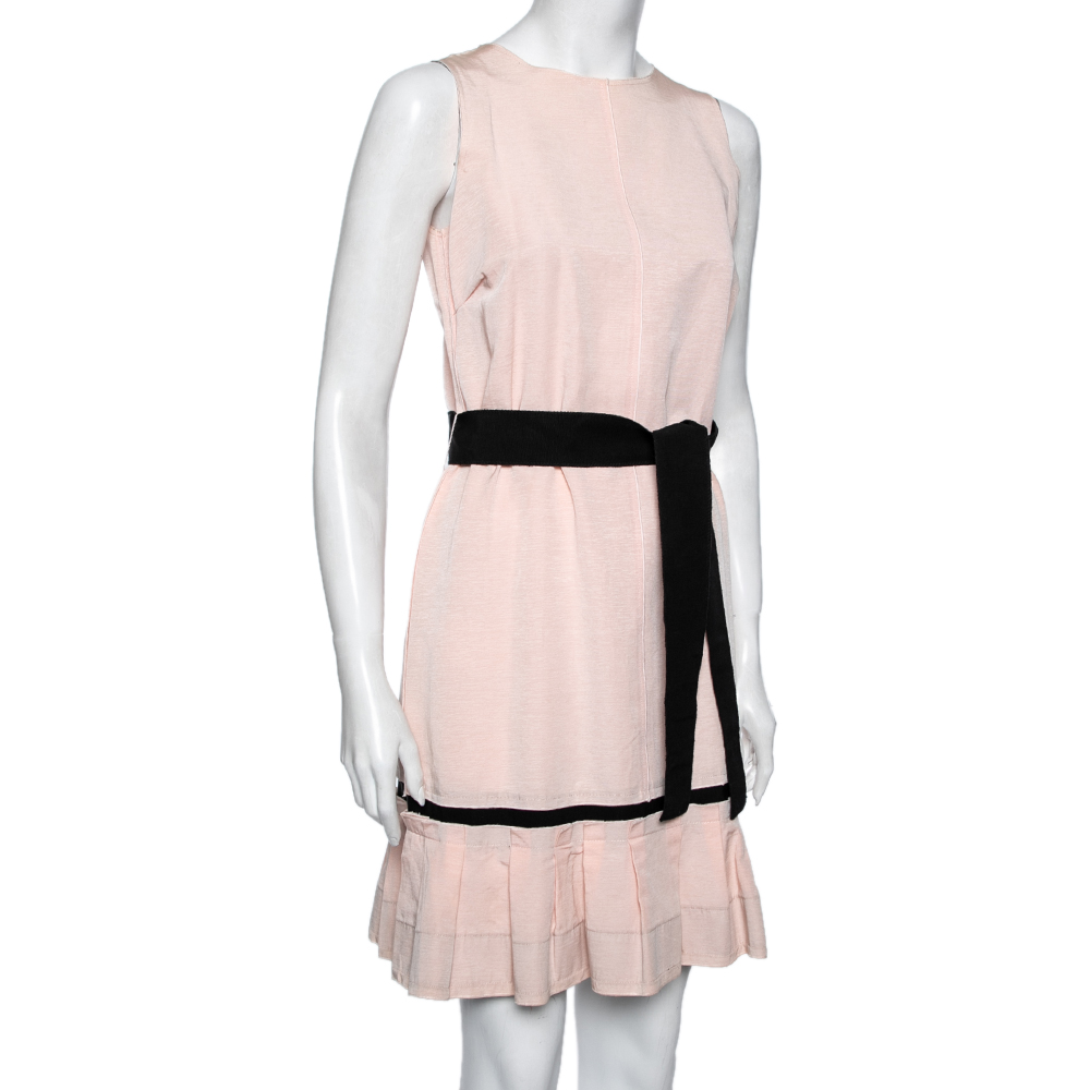 

D&G Peach Cotton Pleated Belted Sleeveless Dress, Pink