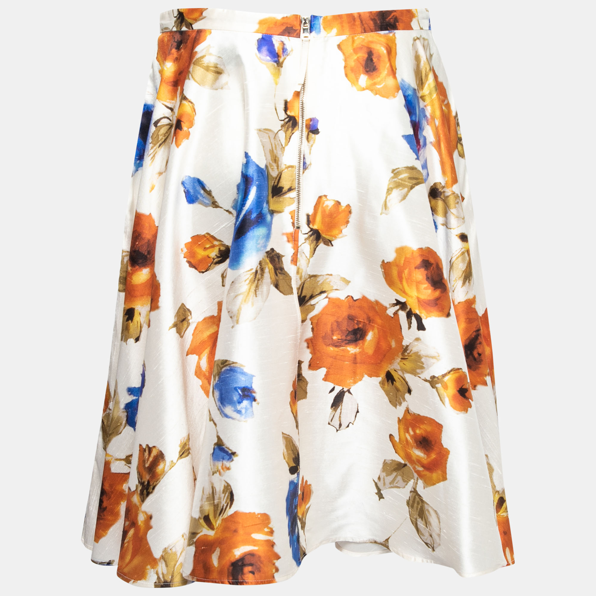 

D&G Ivory Floral Printed Silk & Cotton Skirt, White