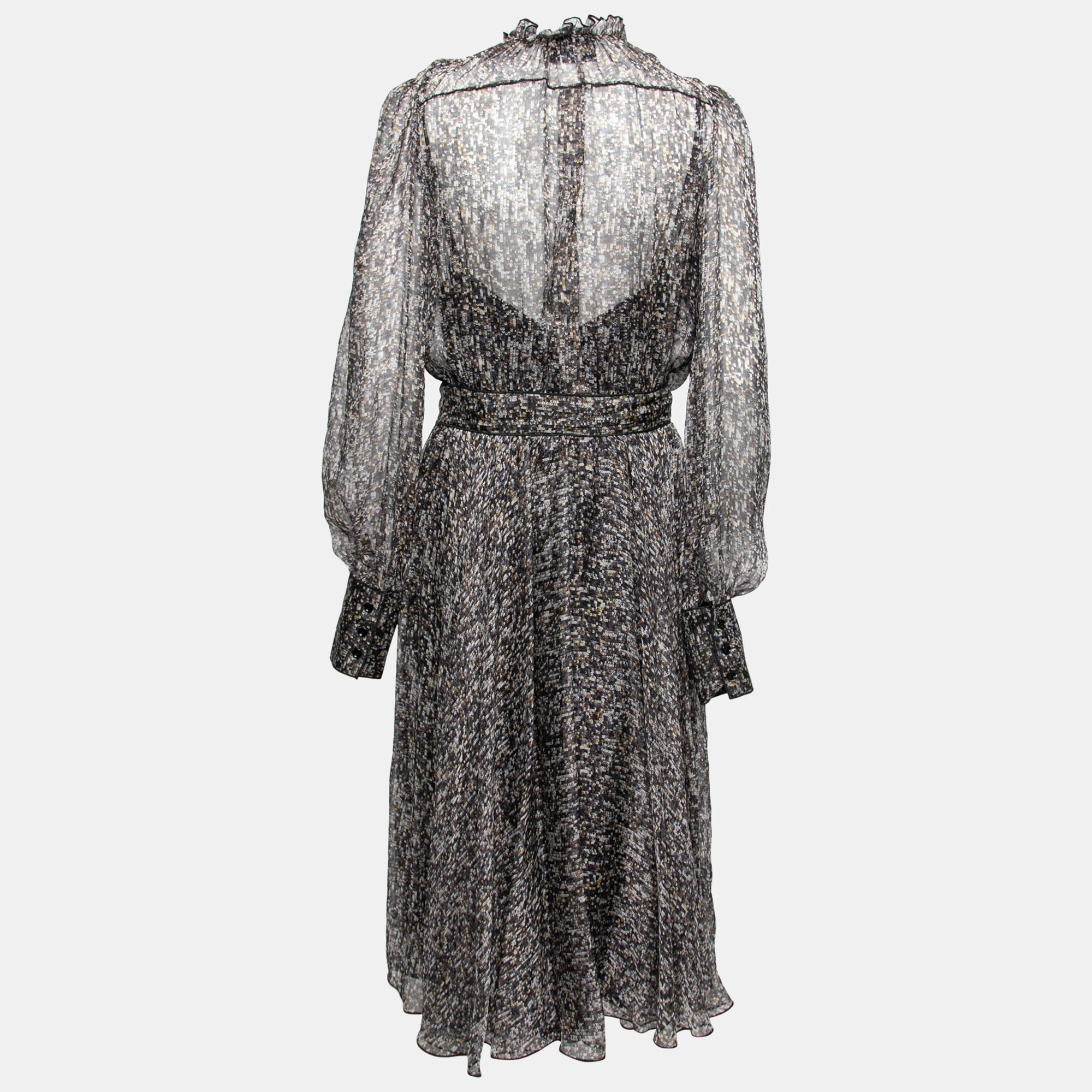 

D&G Multicolor Sequin Printed Silk Chiffon Midi Dress