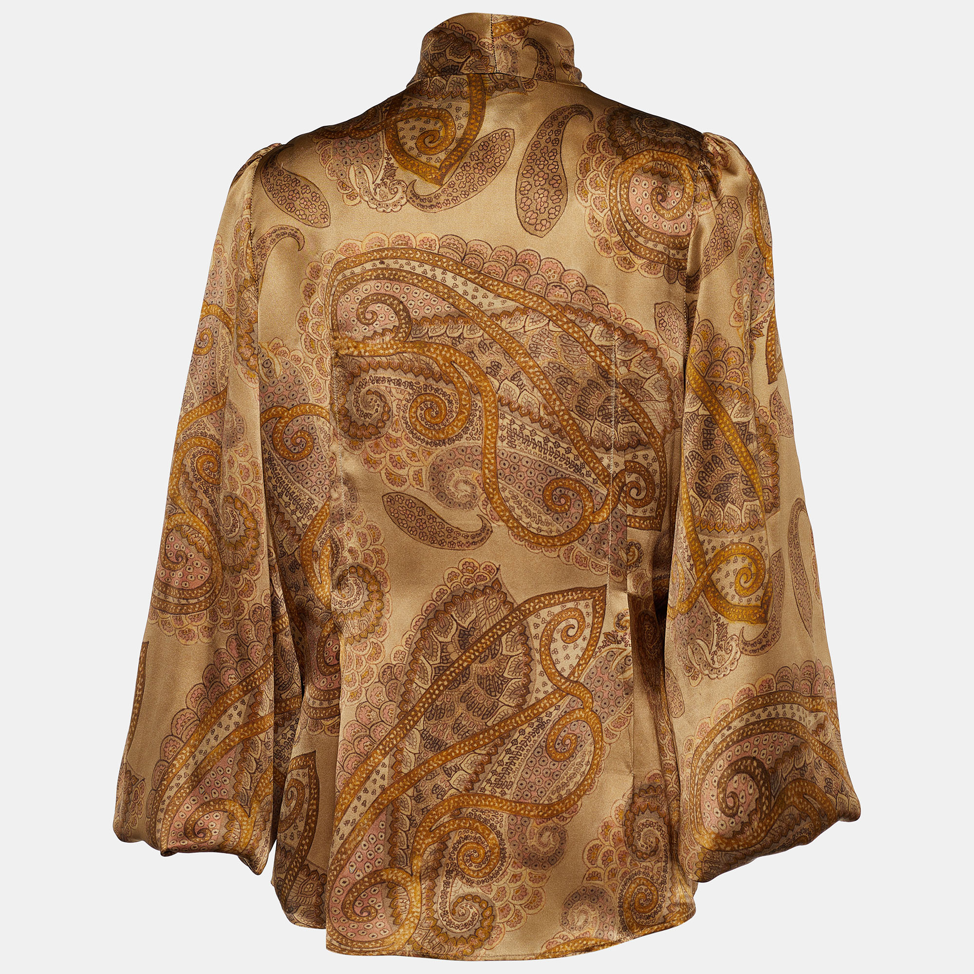 

D&G Brown Paisley Print Silk Satin Ruffled Blouse