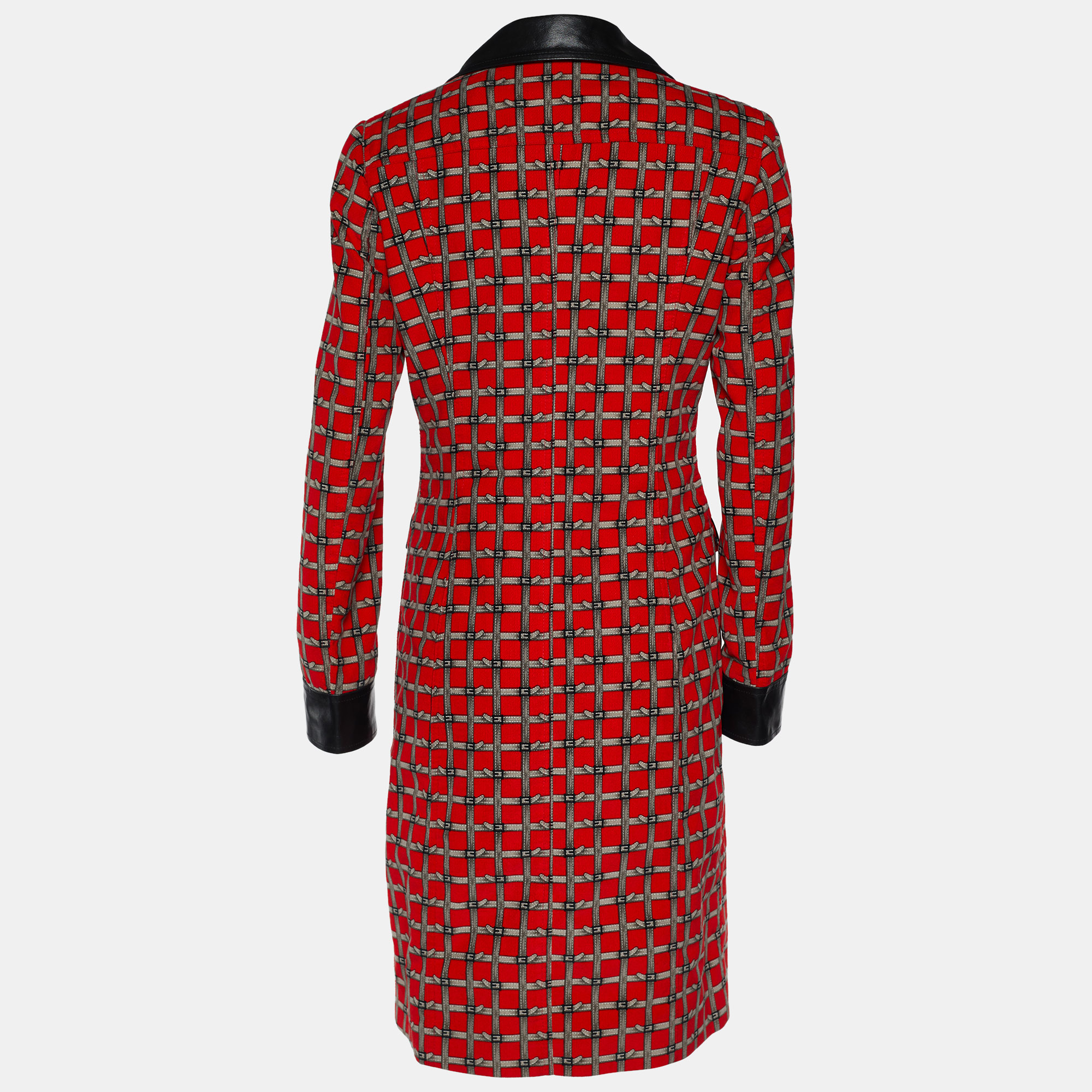 

D&G Vintage Red Belt Print Corduroy Leather Trim Coat
