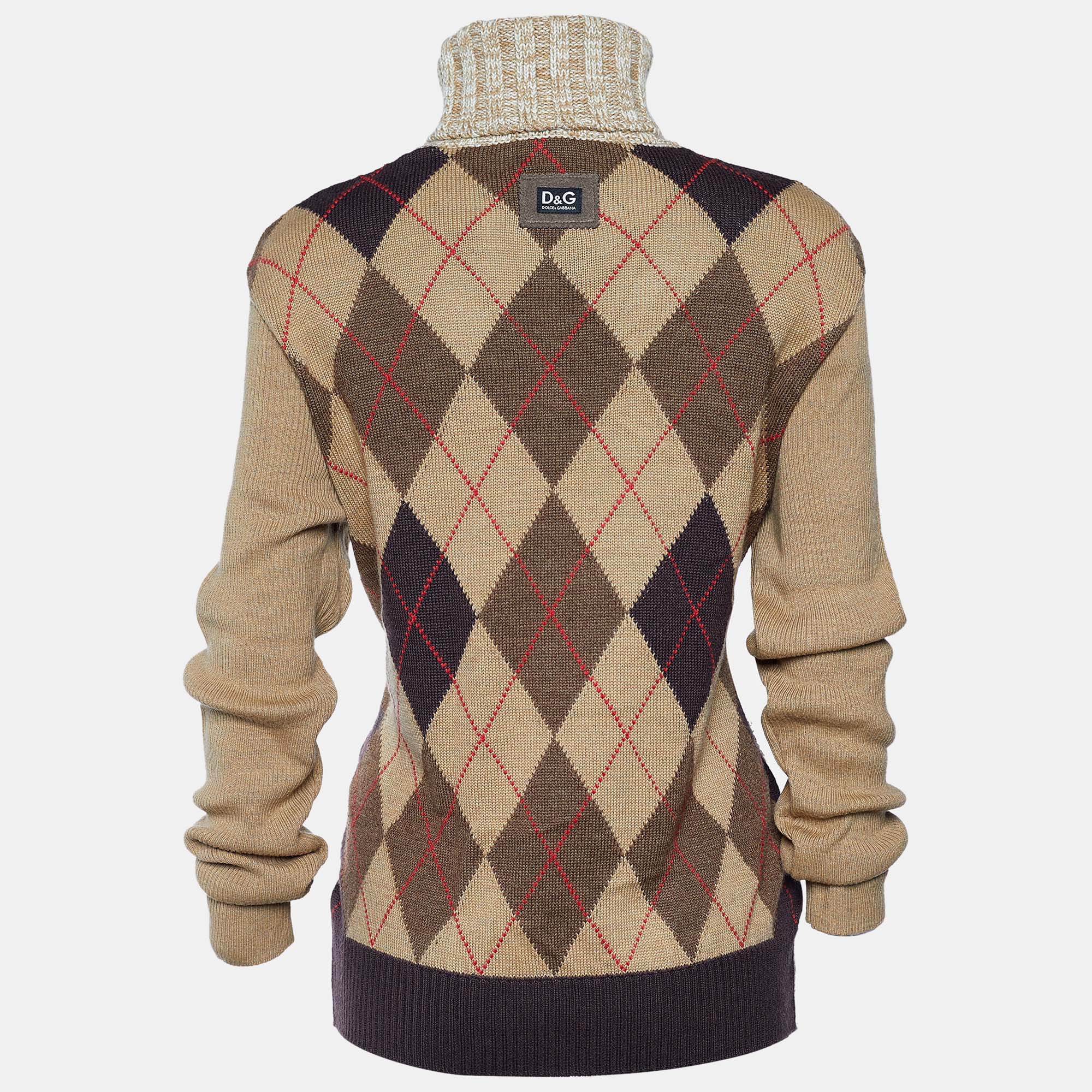 

D&G Brown Argyle & Chunky Knit Turtleneck Sweater