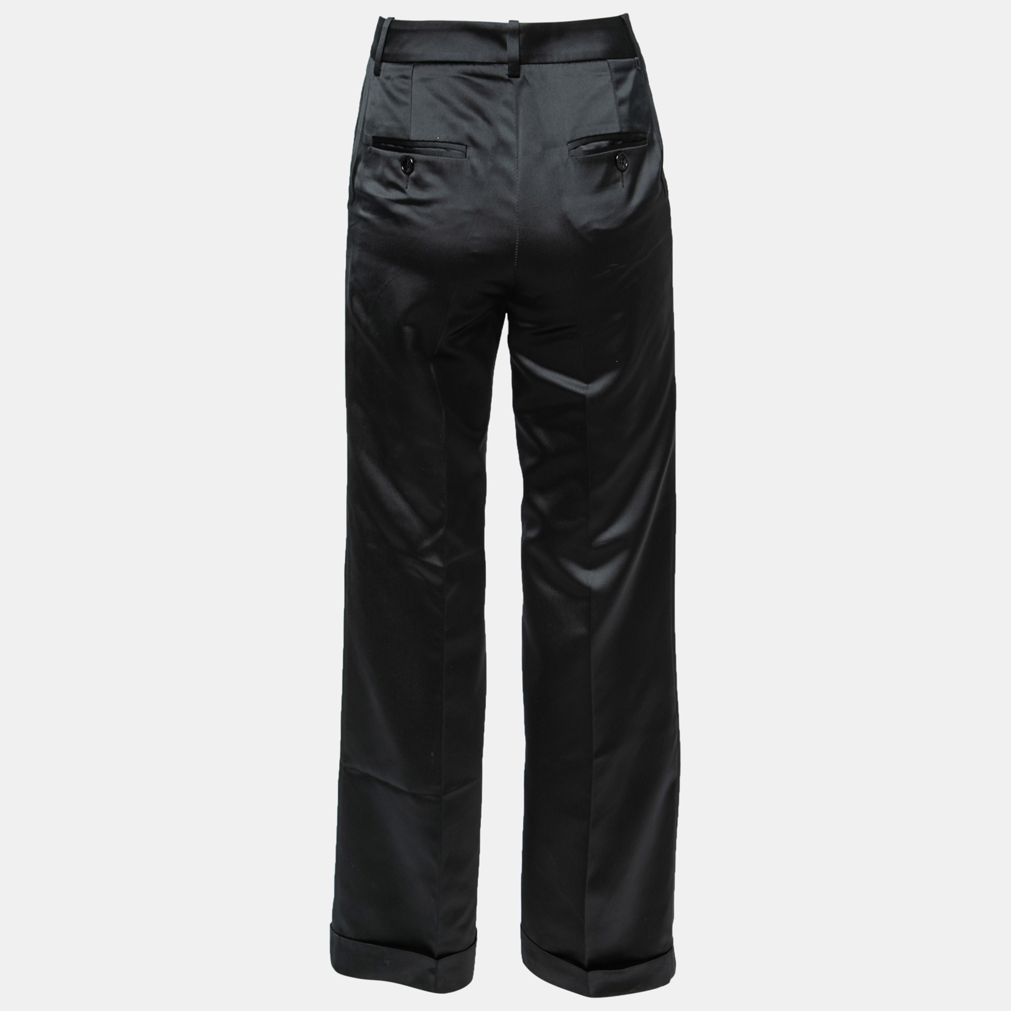 

D&G Black Satin Wide-Leg Trousers