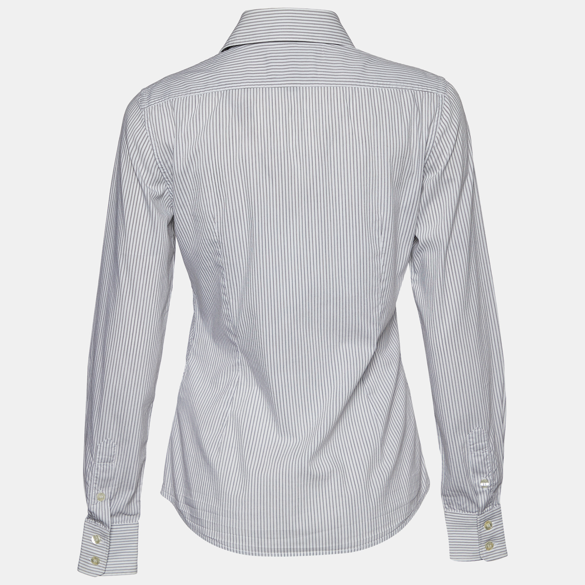 D&G White & Grey Striped Cotton Long Sleeve Shirt S 